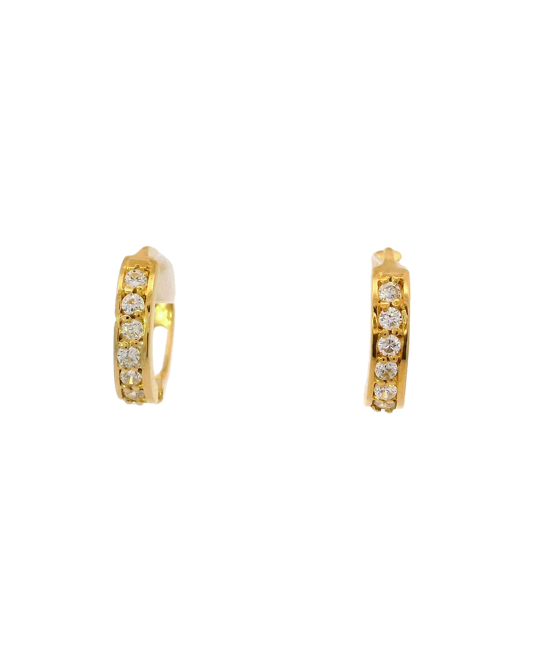 Argollas de oro amarillo 8k tipo huggies 1,2 cm bicel mixto