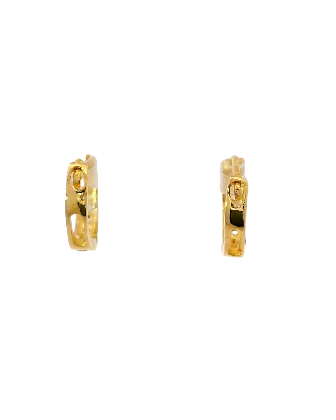 Argollas de oro amarillo 8k tipo huggies 1,2 cm bicel mixto
