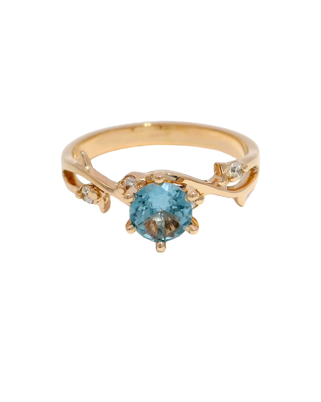 Anillo de oro rosa 18k ley con piedra agua marina