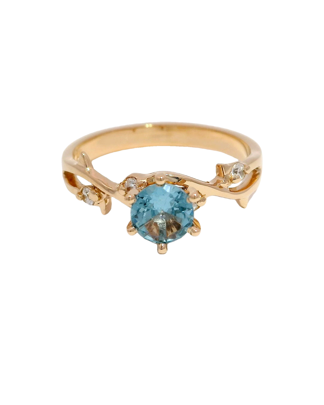 Anillo de oro rosa 18k ley con piedra agua marina