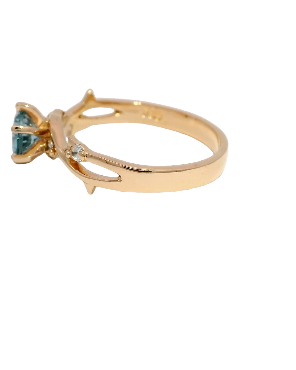 Anillo de oro rosa 18k ley con piedra agua marina