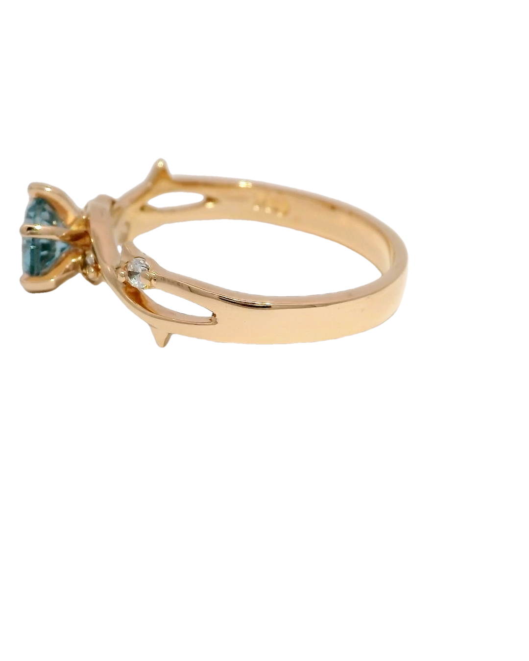Anillo de oro rosa 18k ley con piedra agua marina