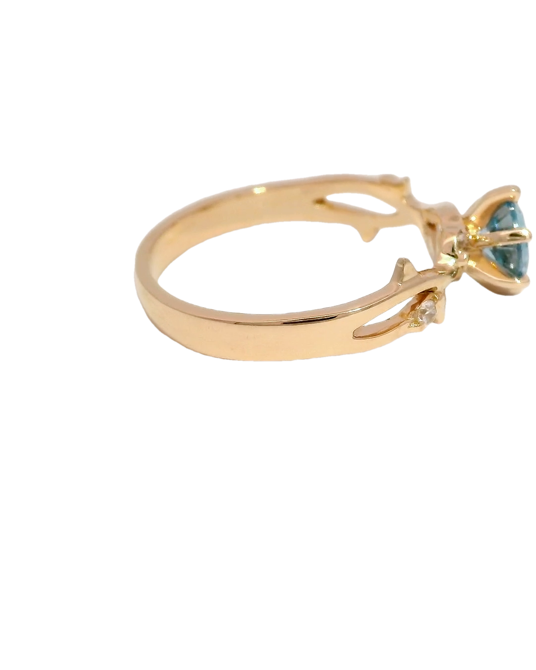 Anillo de oro rosa 18k ley con piedra agua marina