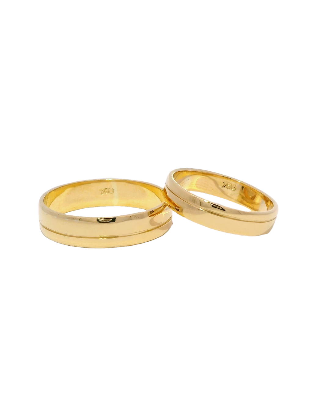 Anillos de boda lisos 18k con linea 3/4 mm