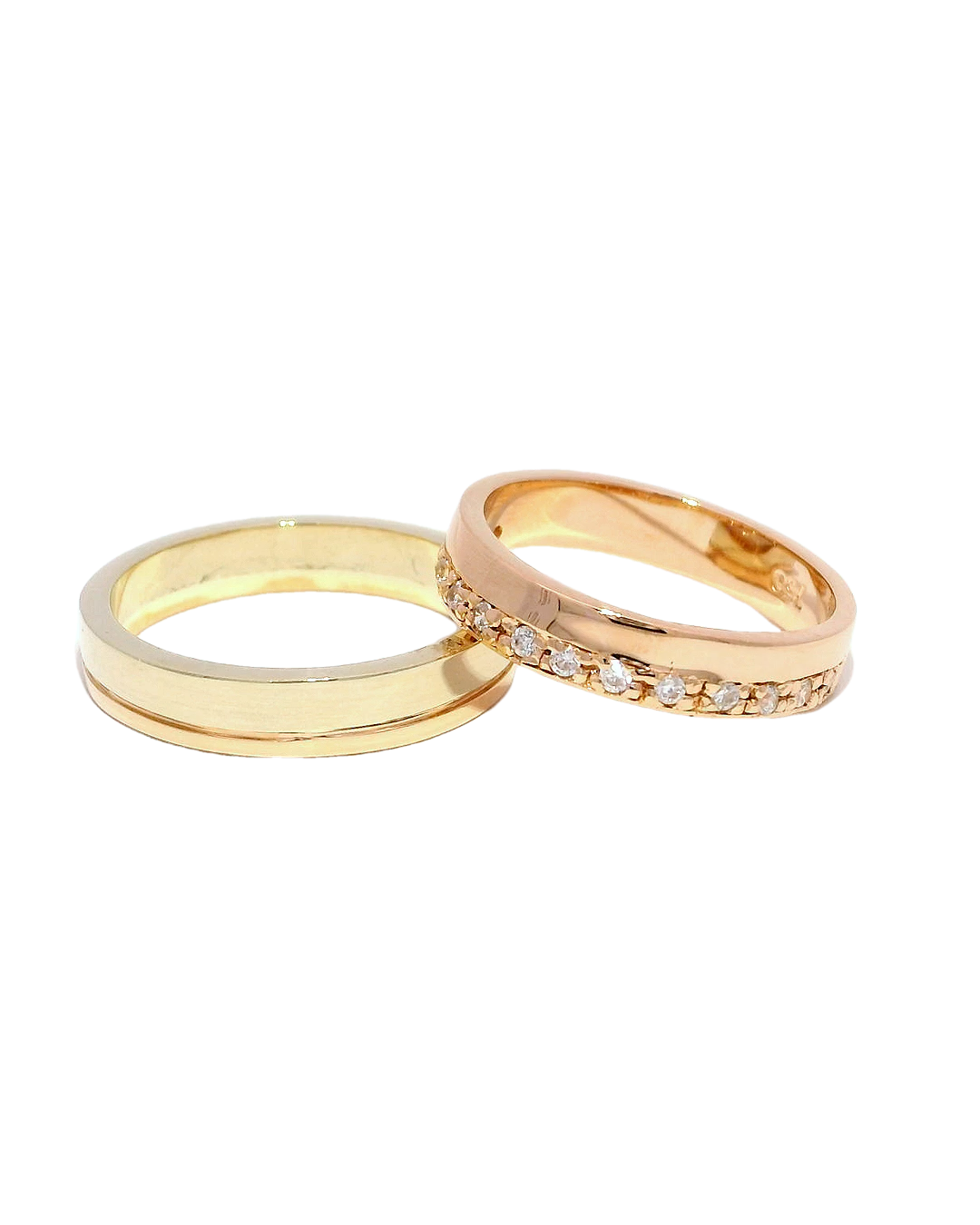 Anillos de oro blanco y rosa 18k con zirconia