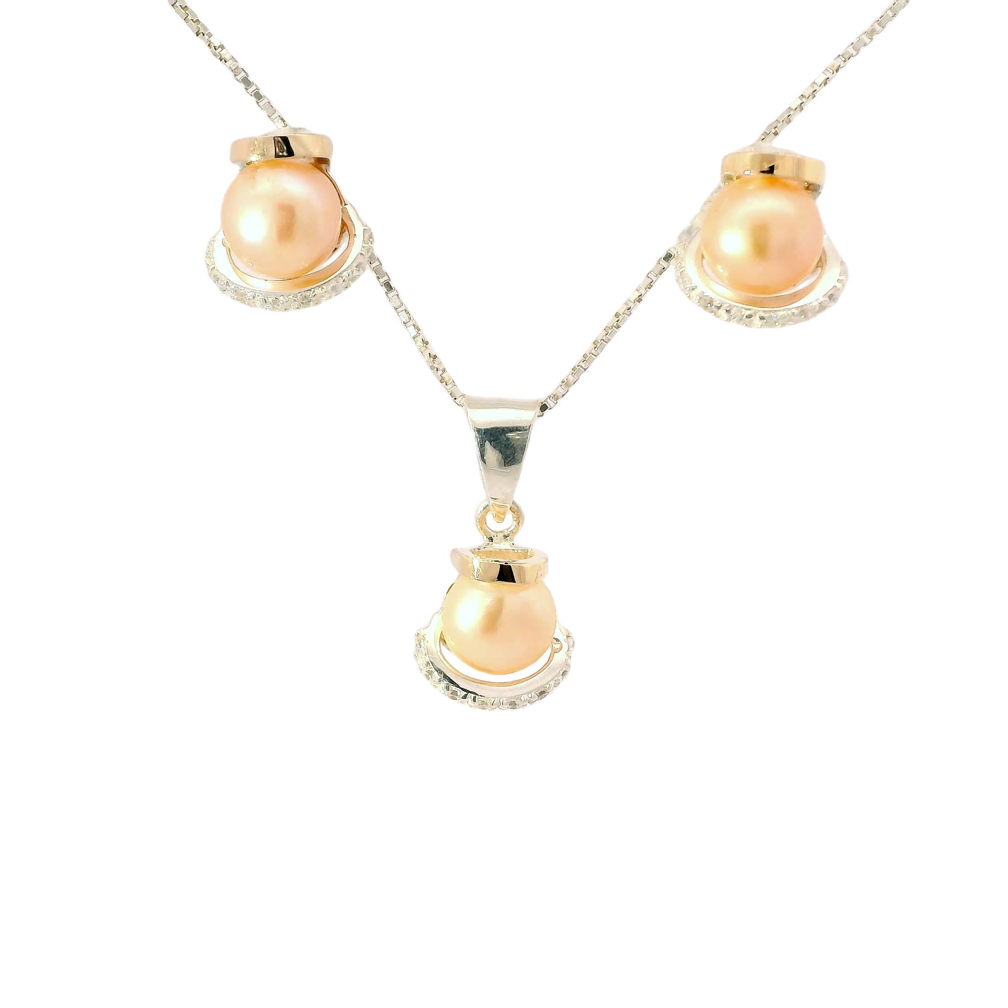 Conjunto de joyería elegante con perlas en plata con oro