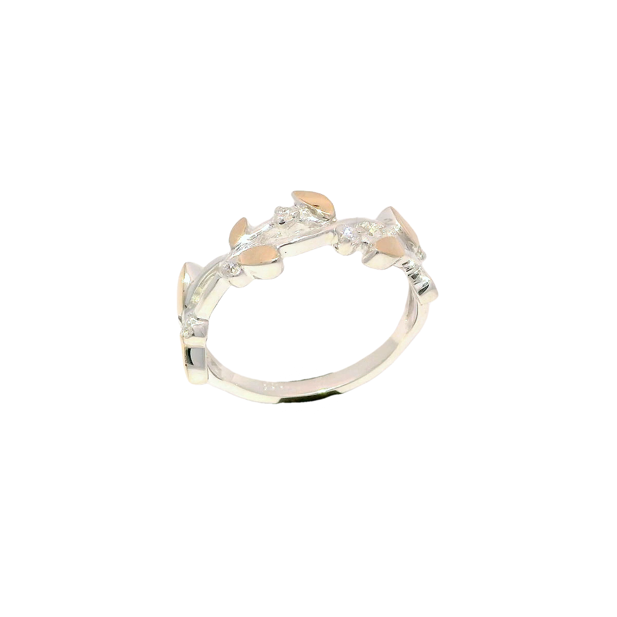 Anillo elegante con diseño floral en plata con oro