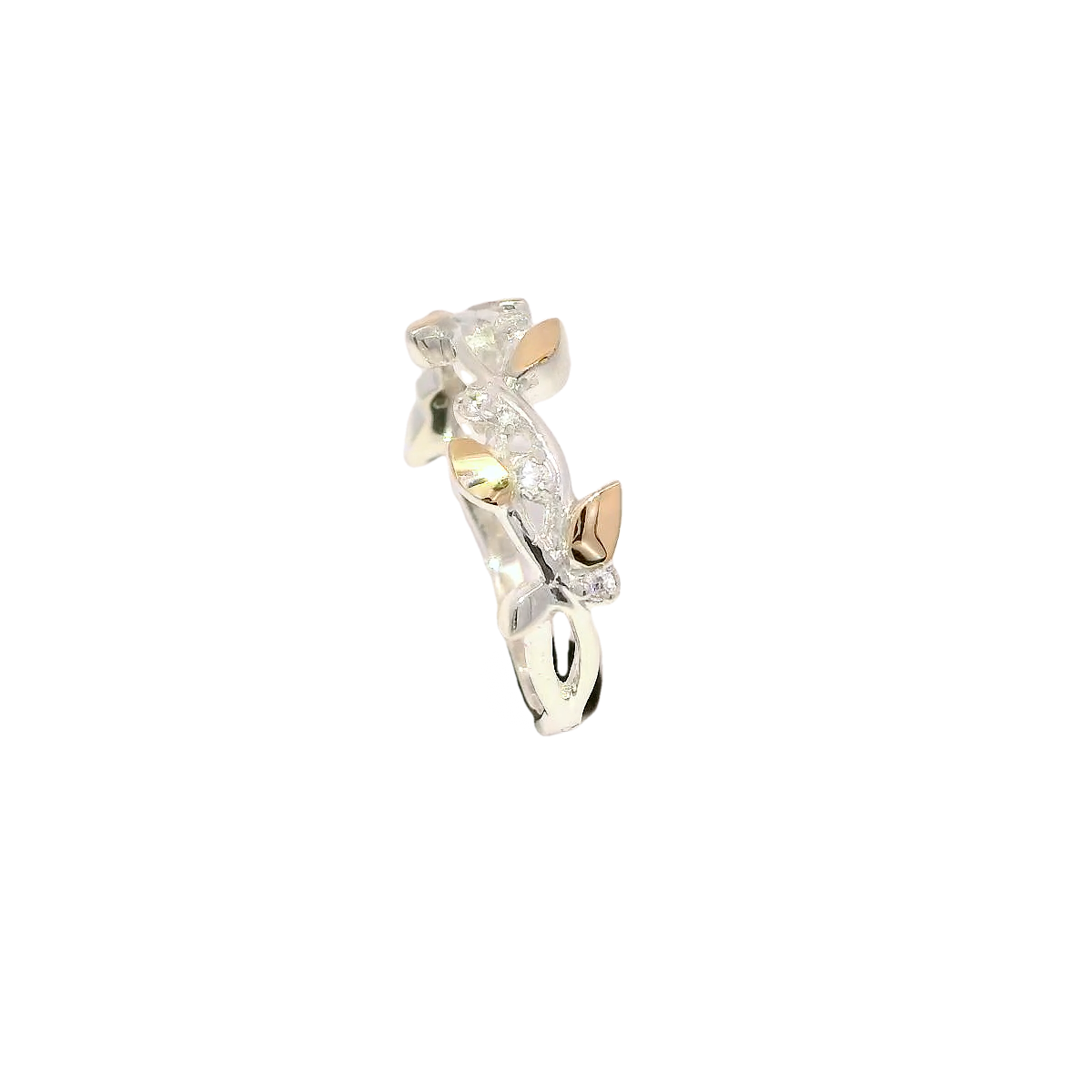 Anillo elegante con diseño floral en plata con oro