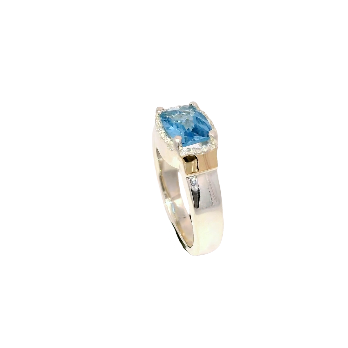 Anillo de zircón agua marina en plata con oro