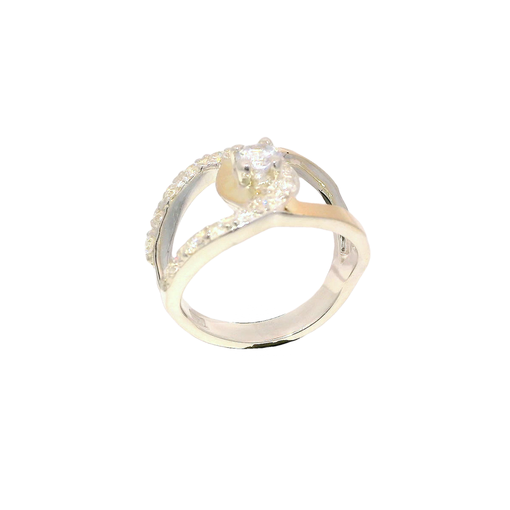 Anillo de zircón blanco en plata con oro