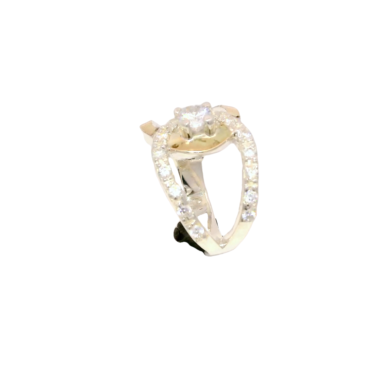 Anillo de zircón blanco en plata con oro