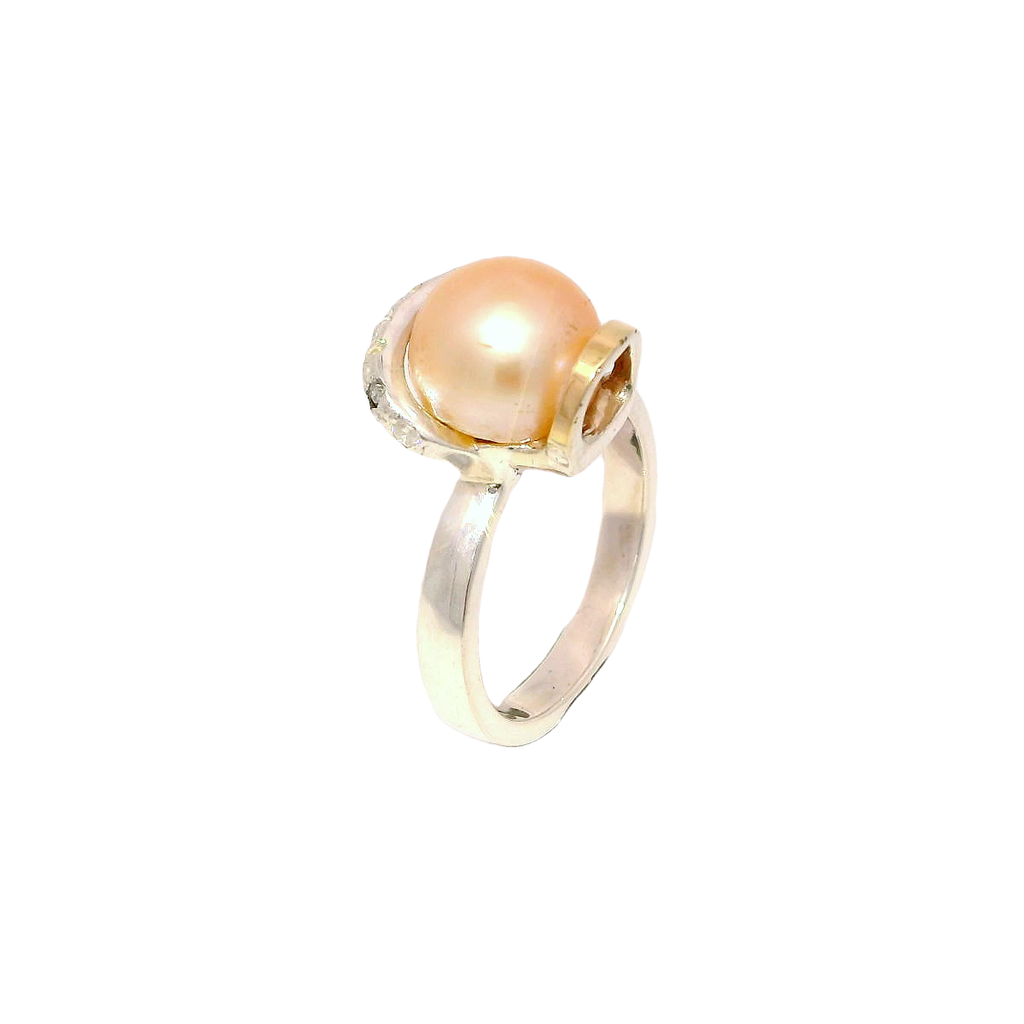 Anillo de perla elegante en plata con oro