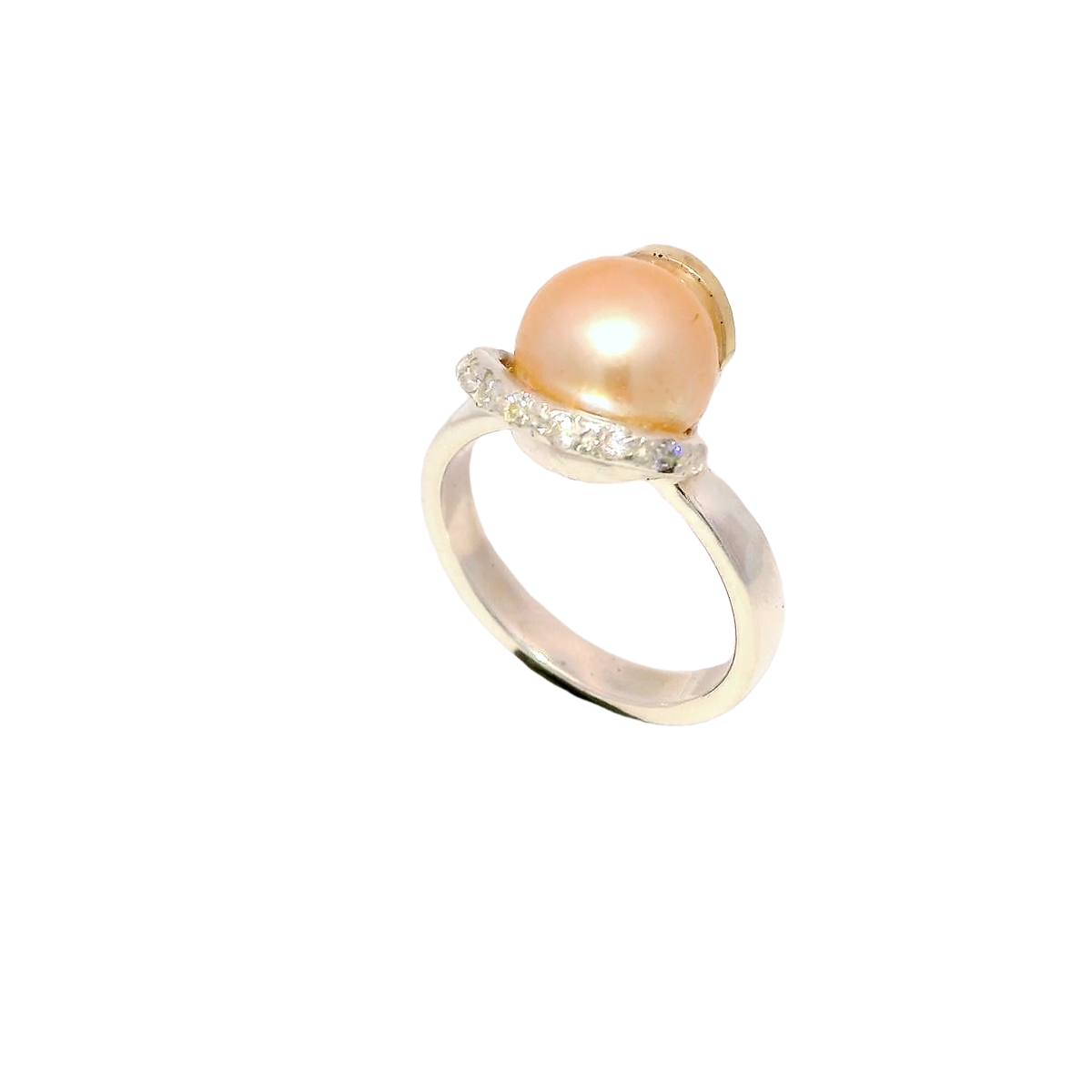 Anillo de perla elegante en plata con oro