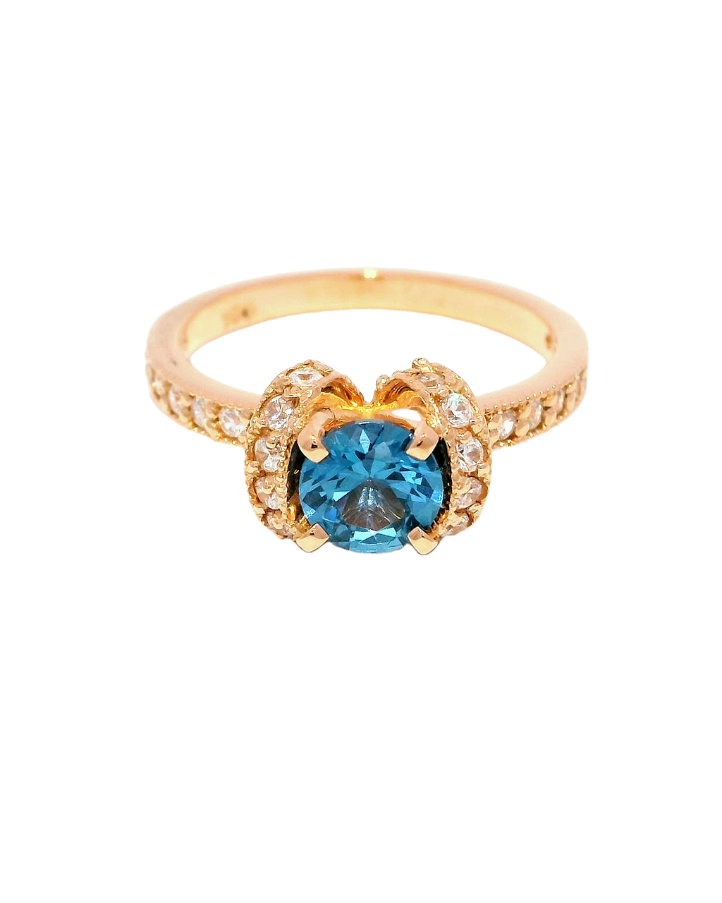 Anillo de oro rosa 18k ley con diamante azul