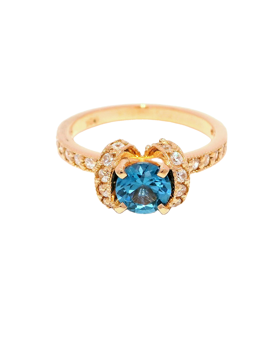 Anillo de oro rosa 18k ley con diamante azul