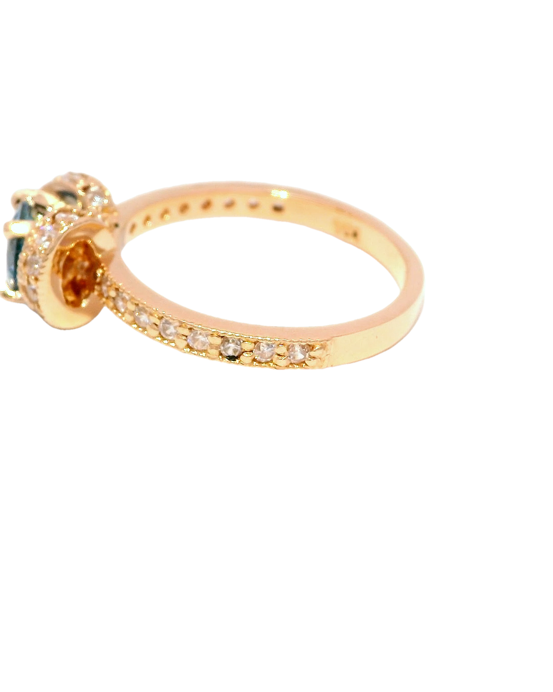 Anillo de oro rosa 18k ley con diamante azul