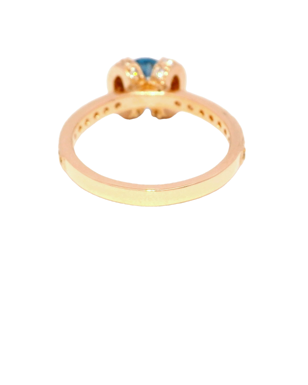 Anillo de oro rosa 18k ley con diamante azul