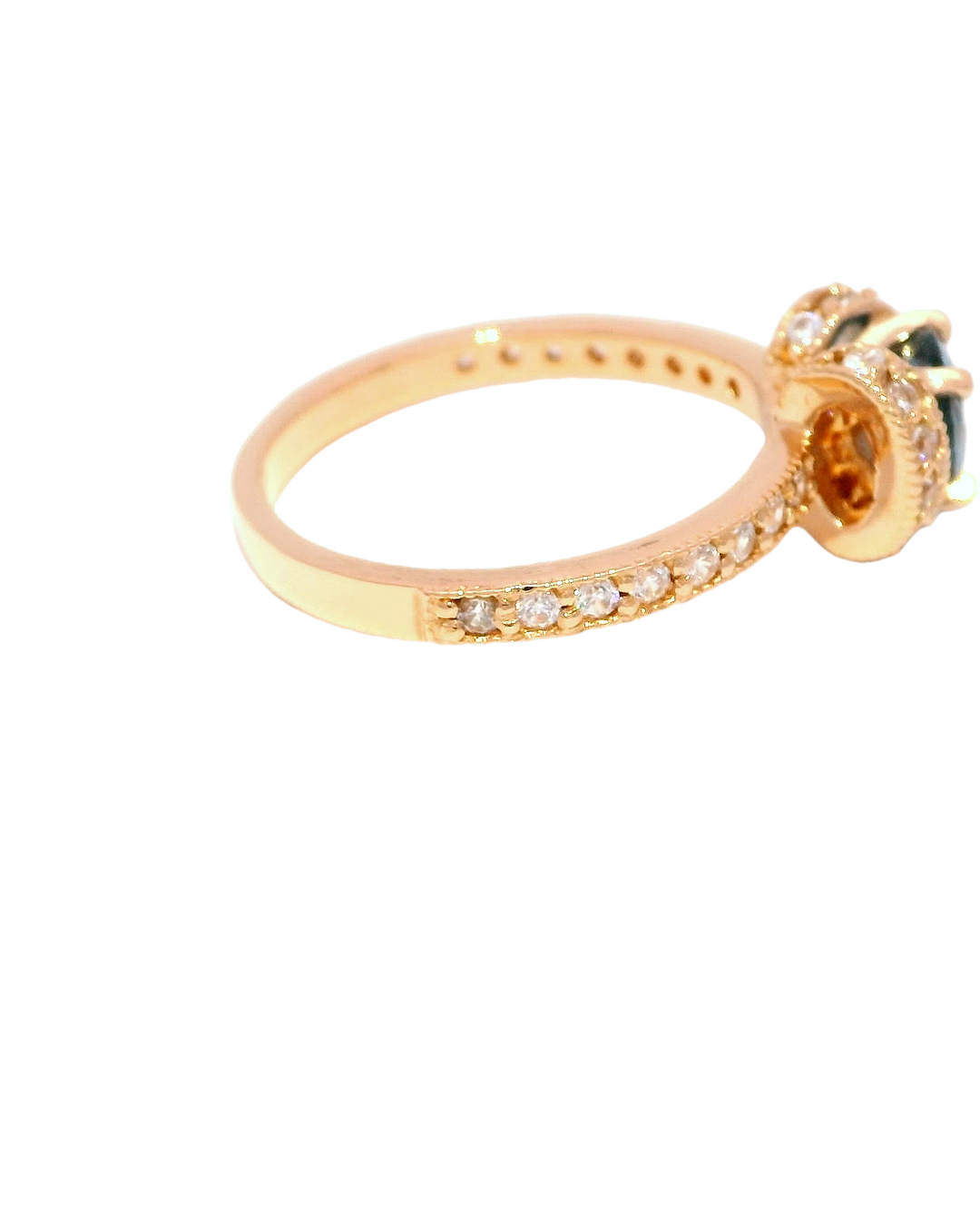 Anillo de oro rosa 18k ley con diamante azul