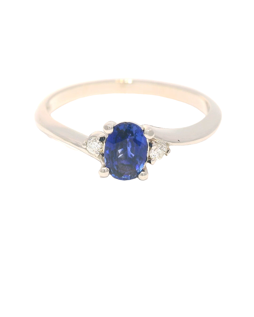 Anillo de zafiro oval oro blanco 18k 1,3 mm