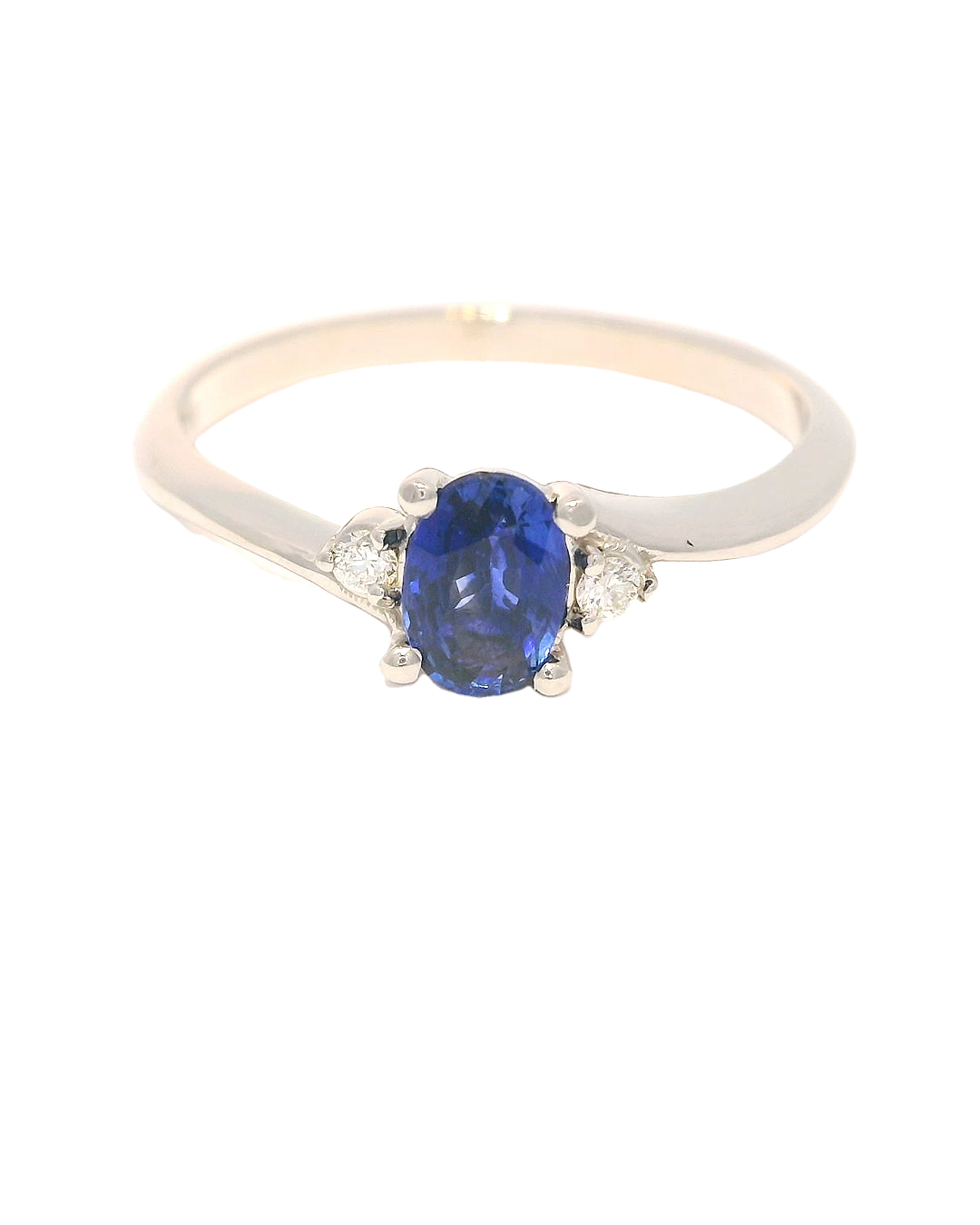 Anillo de zafiro oval oro blanco 18k 1,3 mm