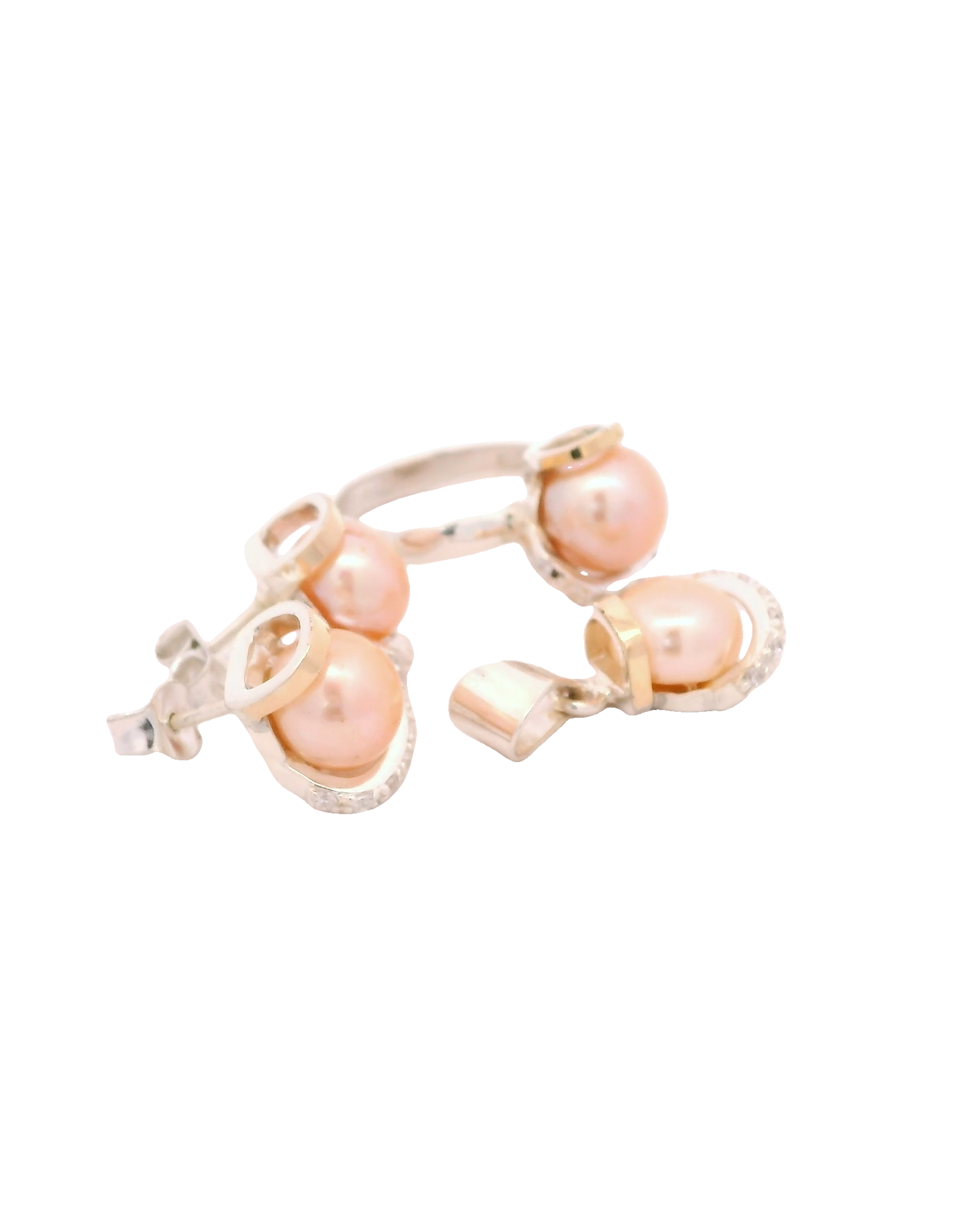 Conjunto de joyería con perlas rosadas