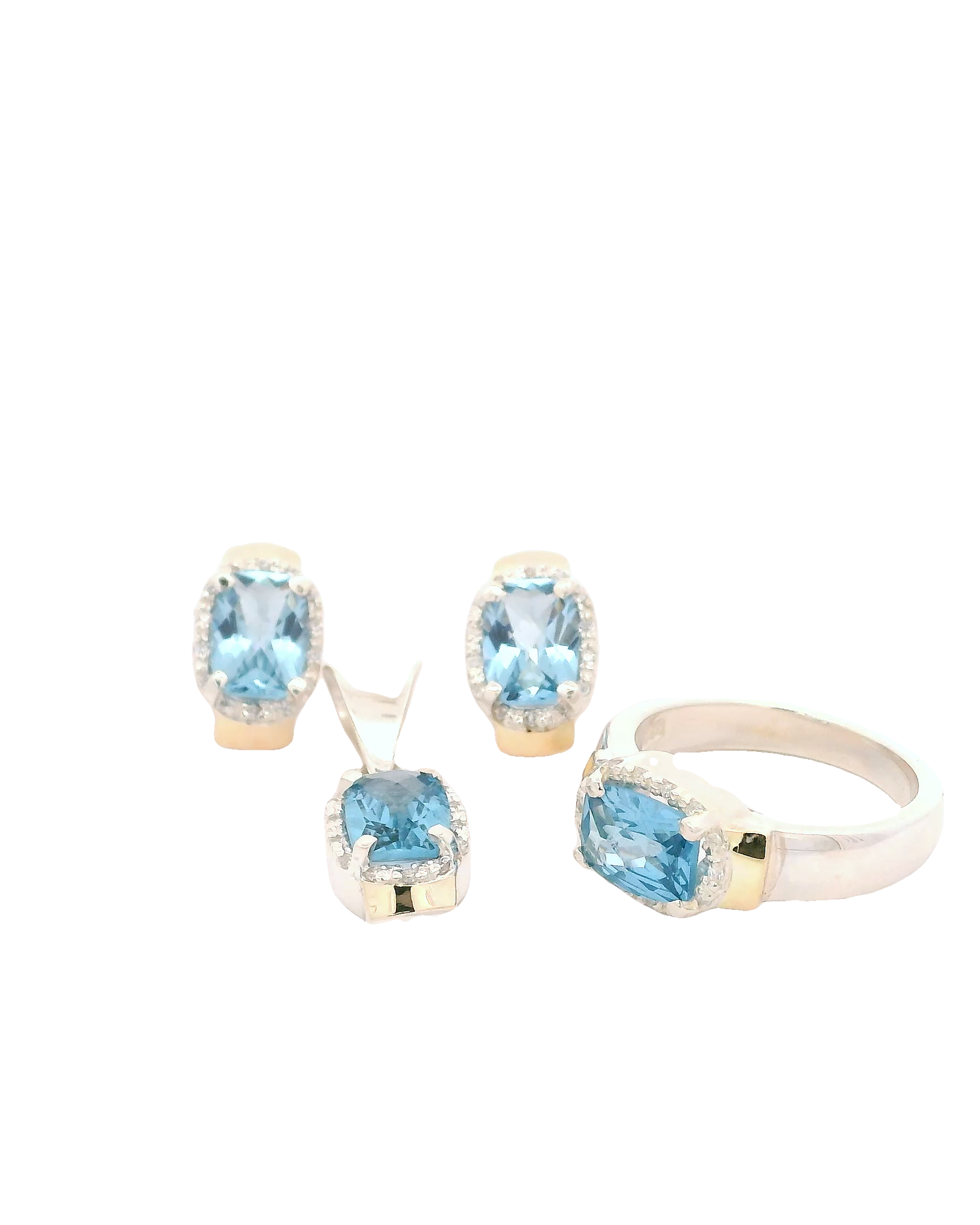 Conjunto de joyería con zircones agua marina
