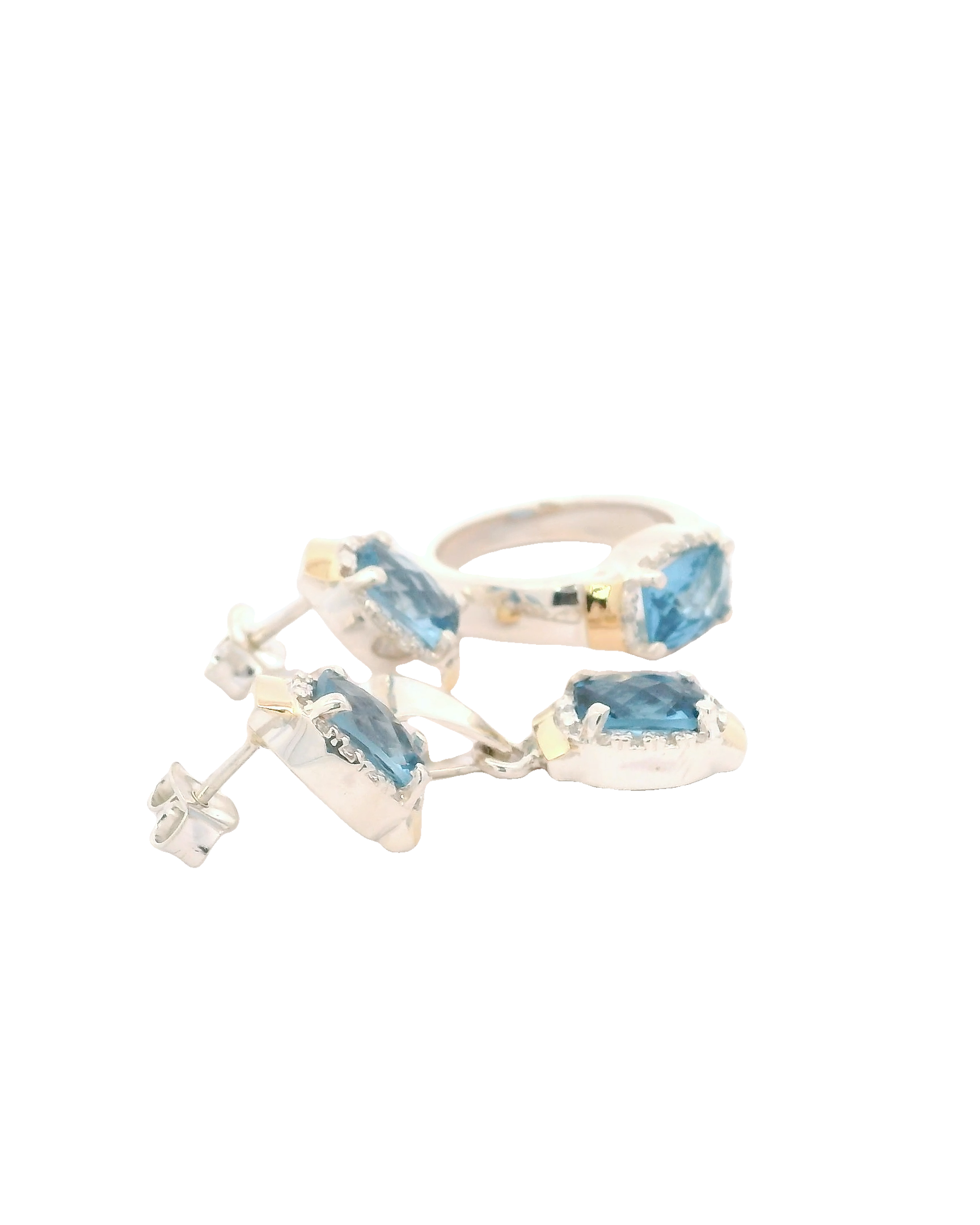 Conjunto de joyería con zircones agua marina