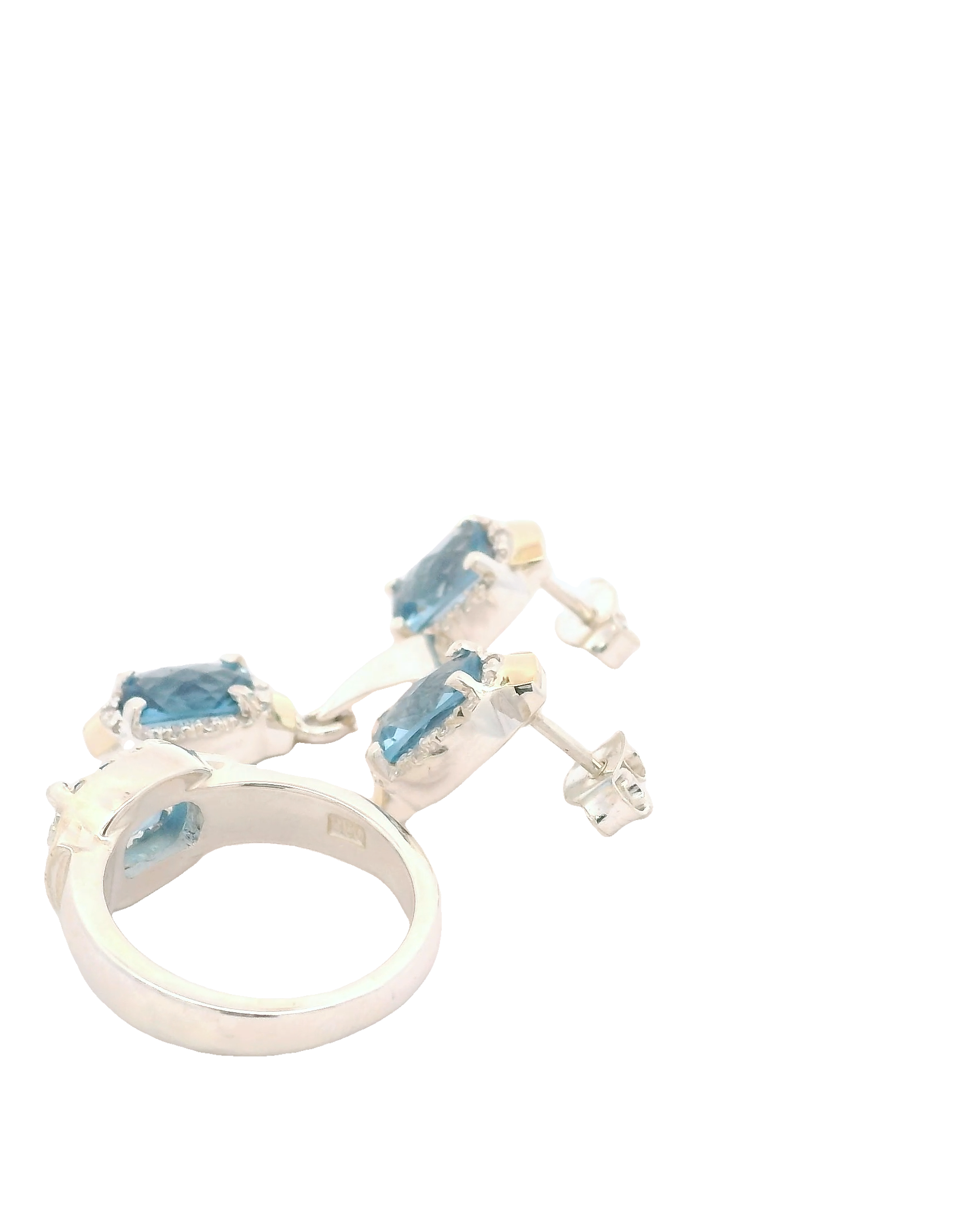 Conjunto de joyería con zircones agua marina