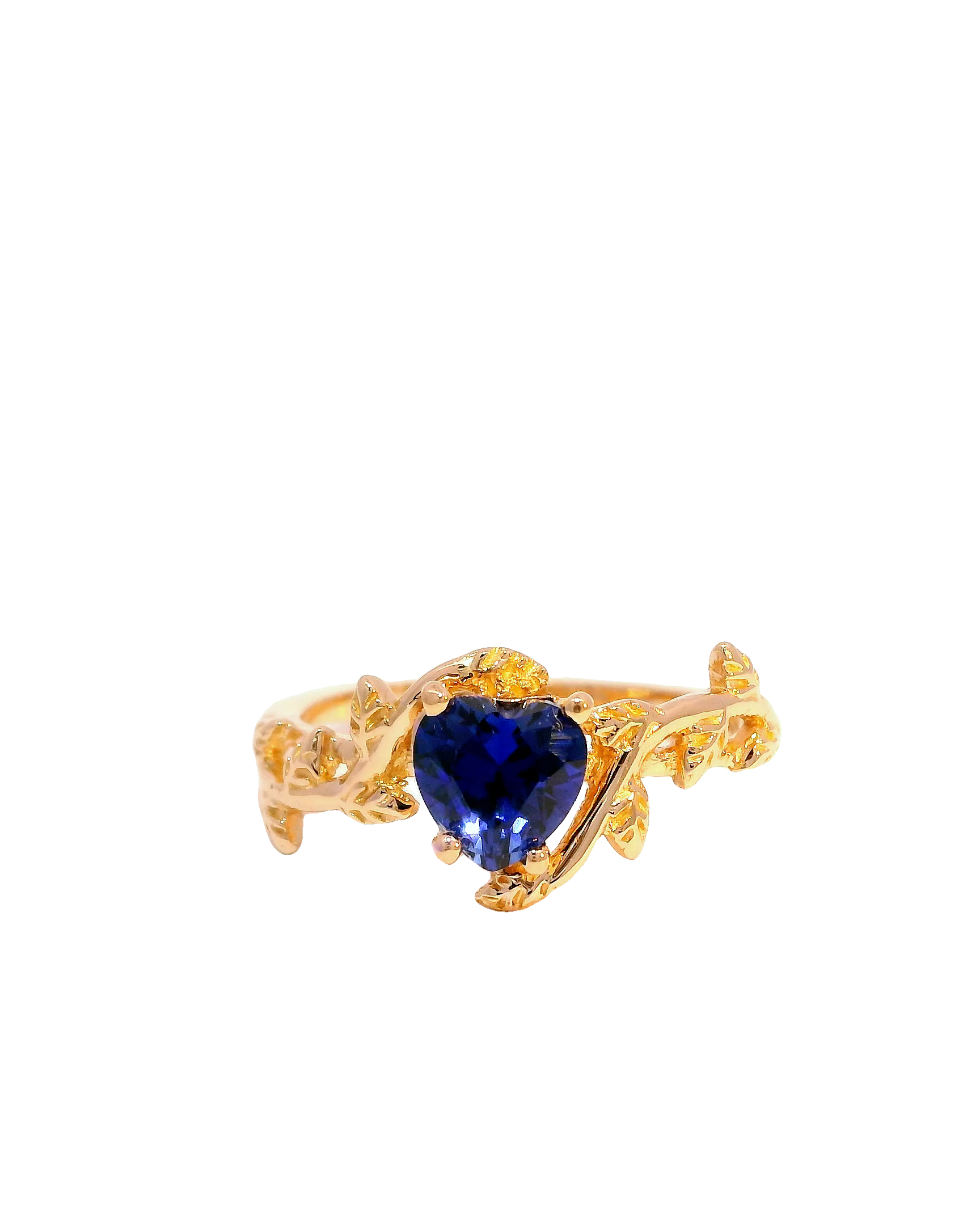 Anillo oro rosa 18k ley con zircón color zafiro de corazón