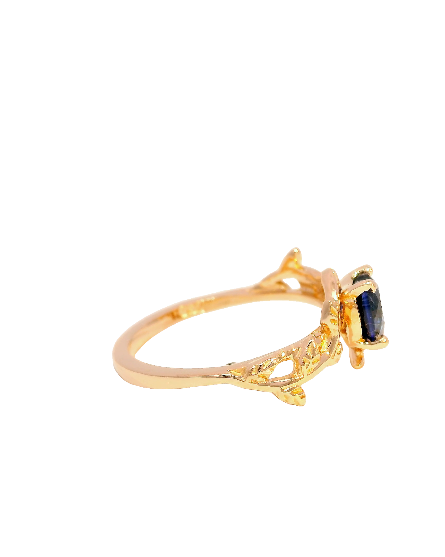 Anillo oro rosa 18k ley con zircón color zafiro de corazón