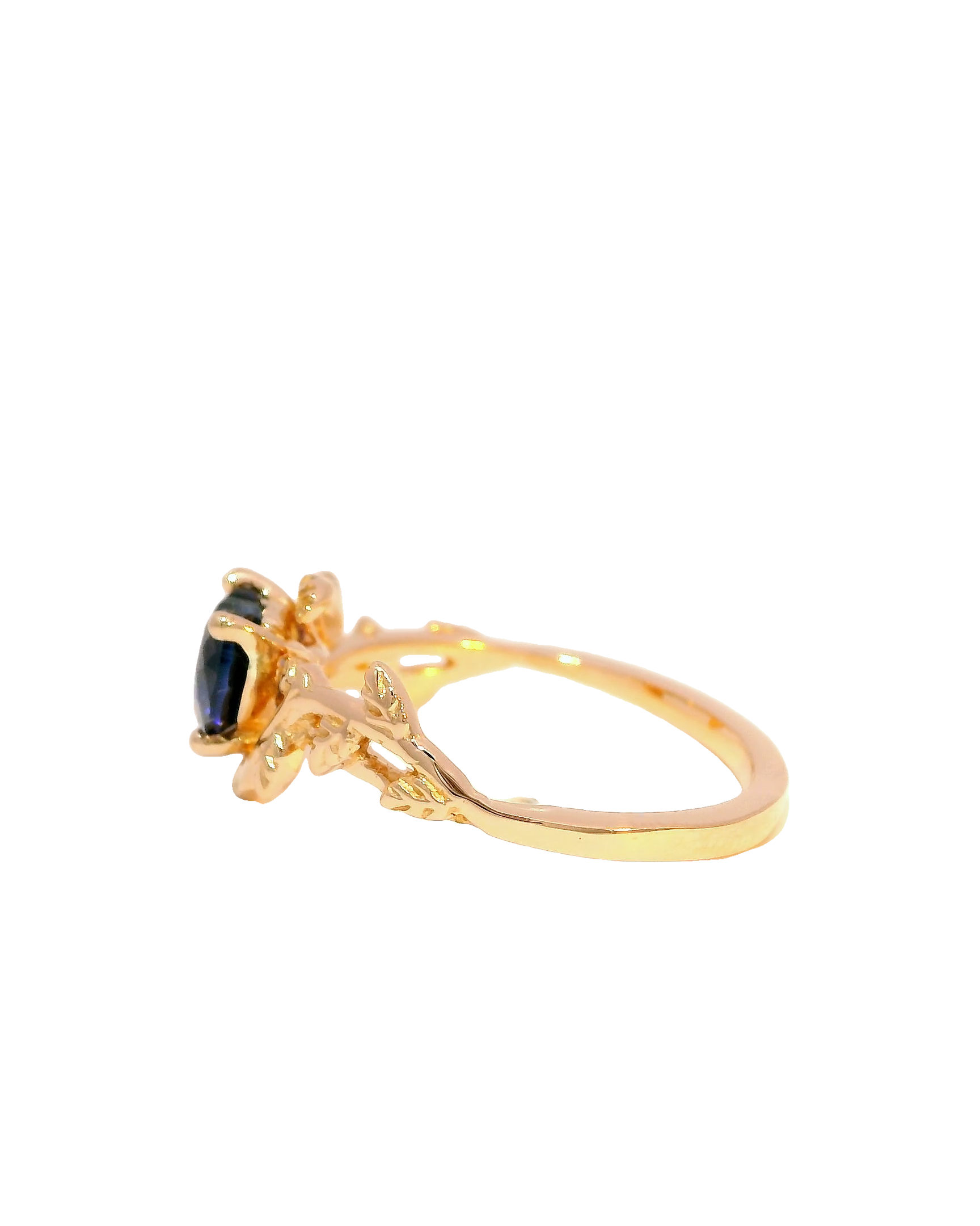 Anillo oro rosa 18k ley con zircón color zafiro de corazón