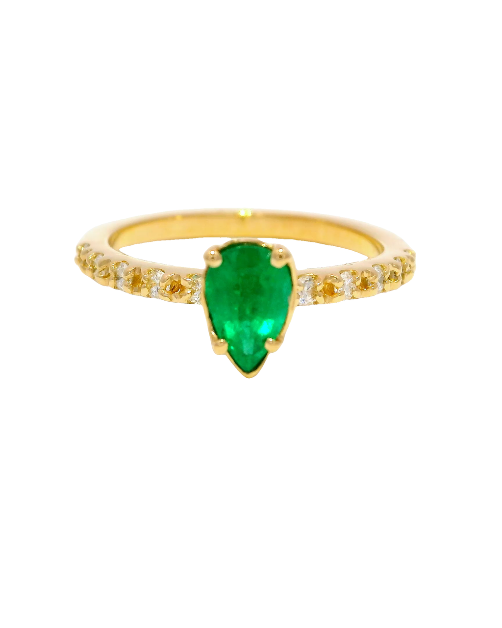 Anillo de oro amarillo 18k ley con esmeralda  gota