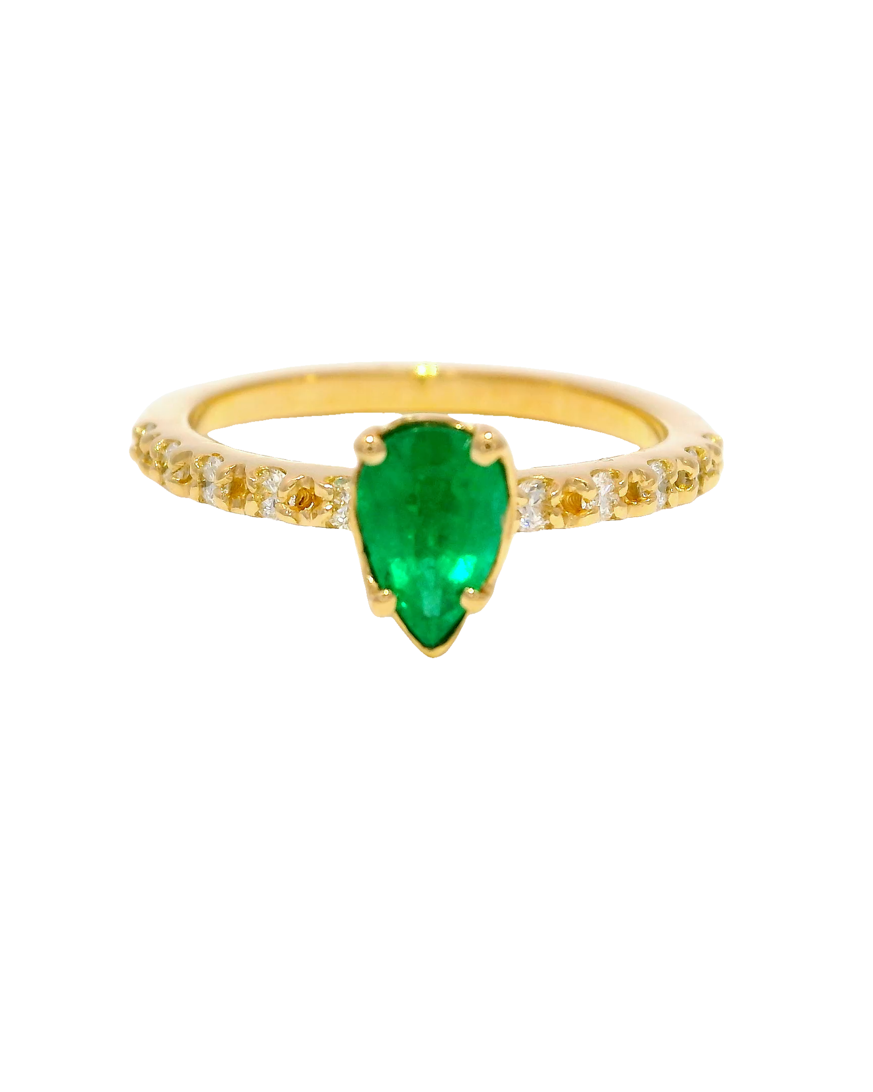 Anillo de compromiso en amarillo 18k ley con esmeralda gota