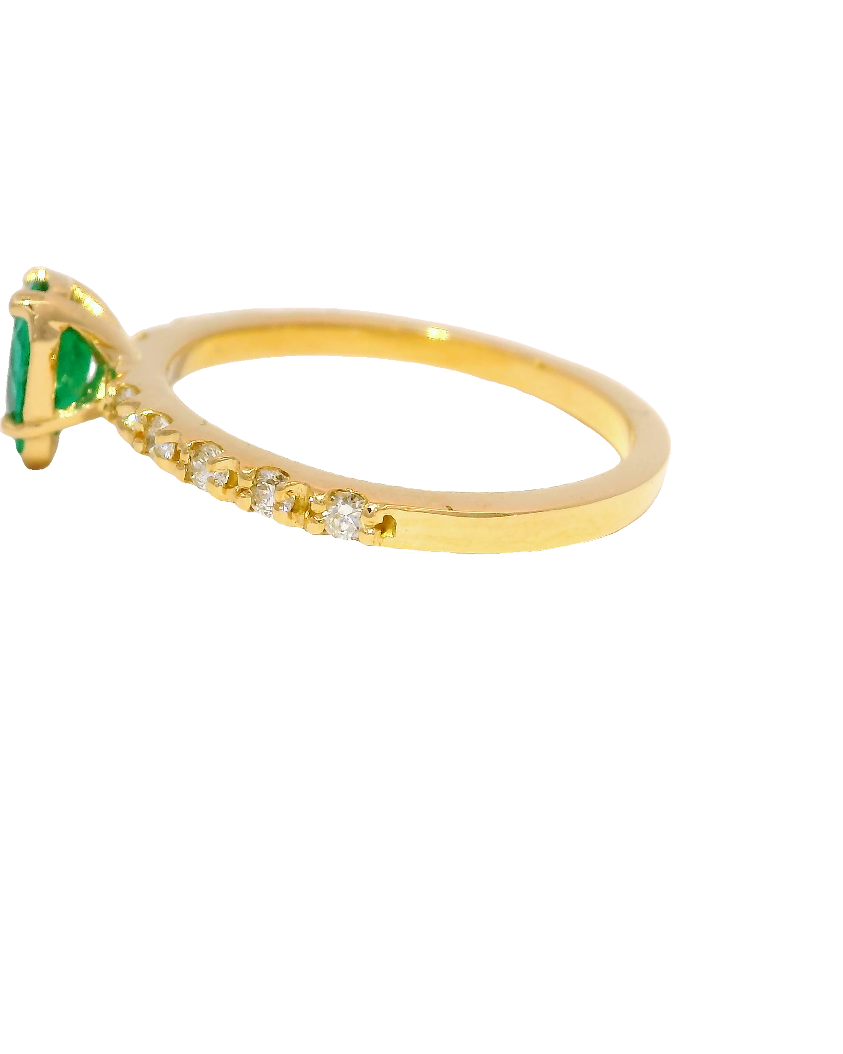 Anillo de compromiso en amarillo 18k ley con esmeralda gota