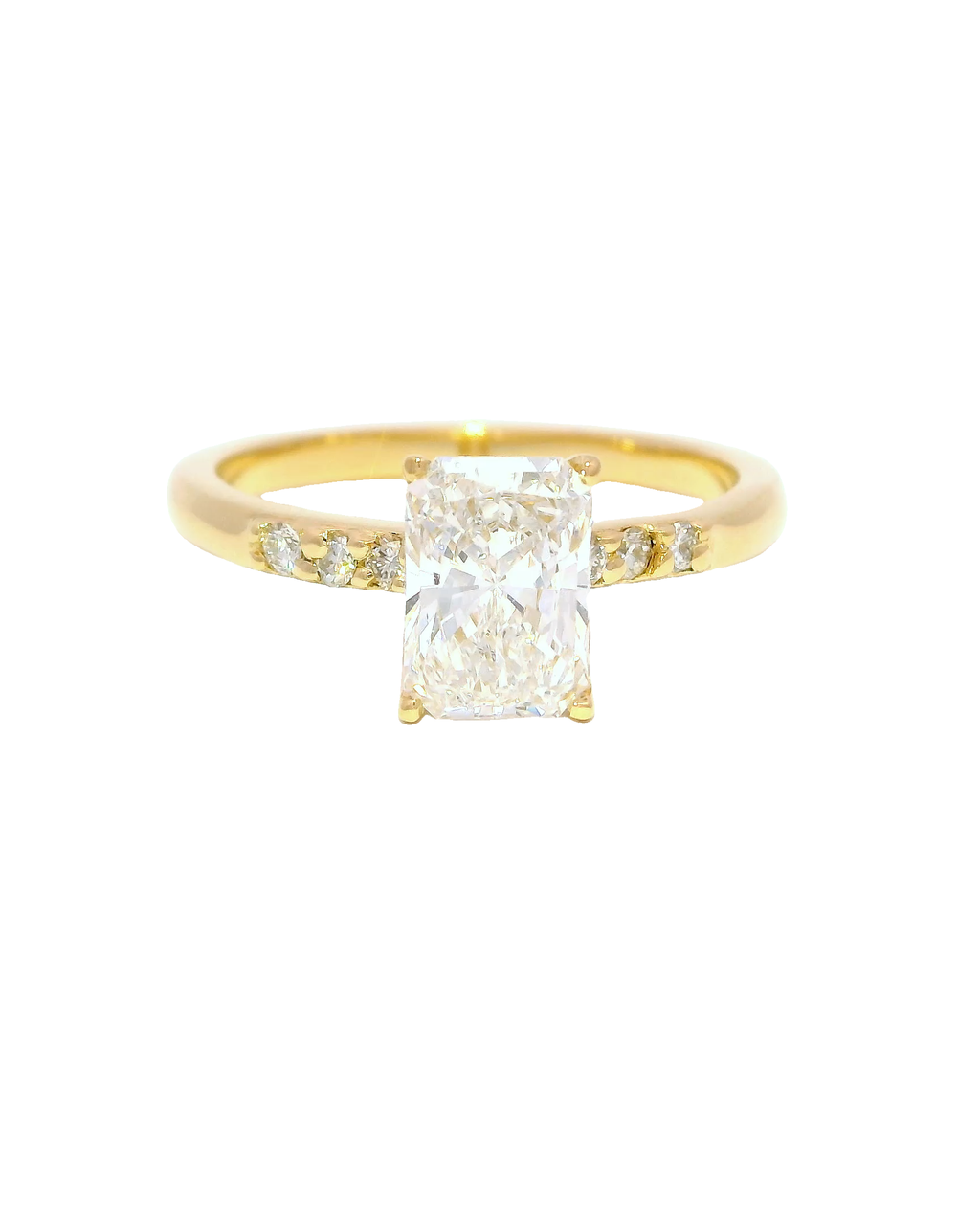 Anillo de compromiso con diamante radiante de 1kt en oro amarillo 18k ley