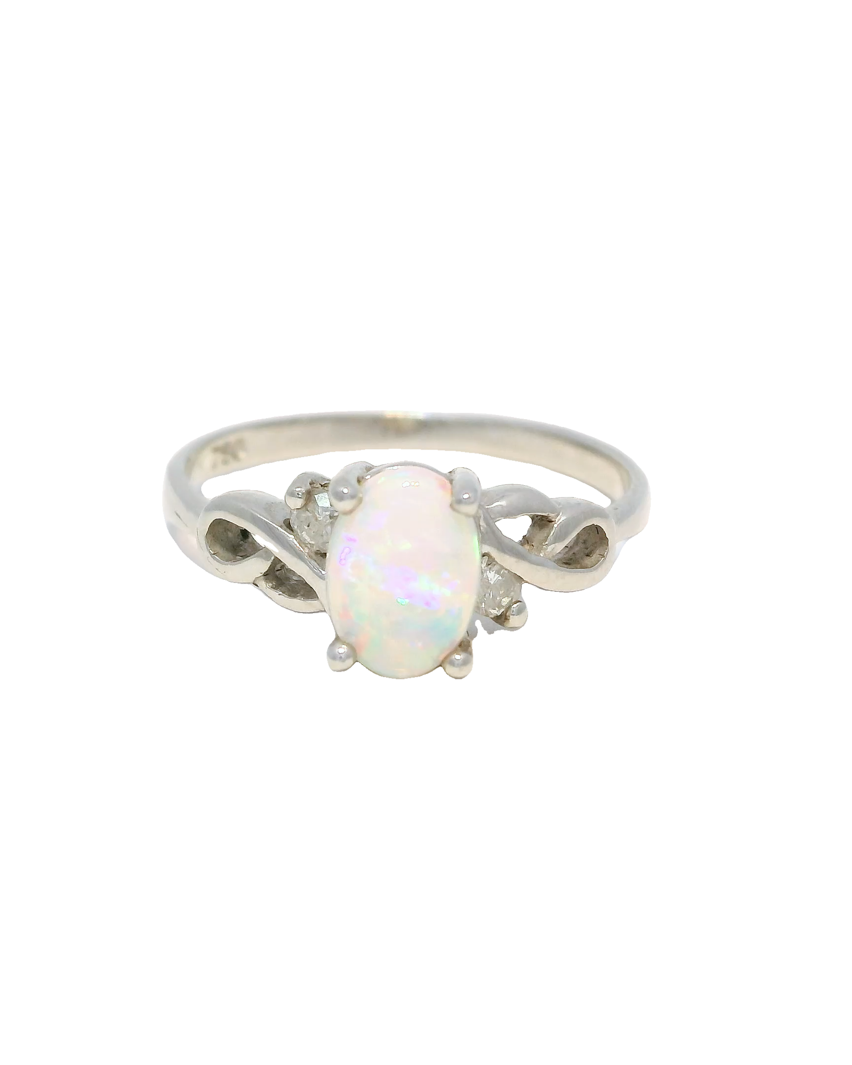 Anillo de compromiso en oro blanco 18k ley con ópalo australiano natural