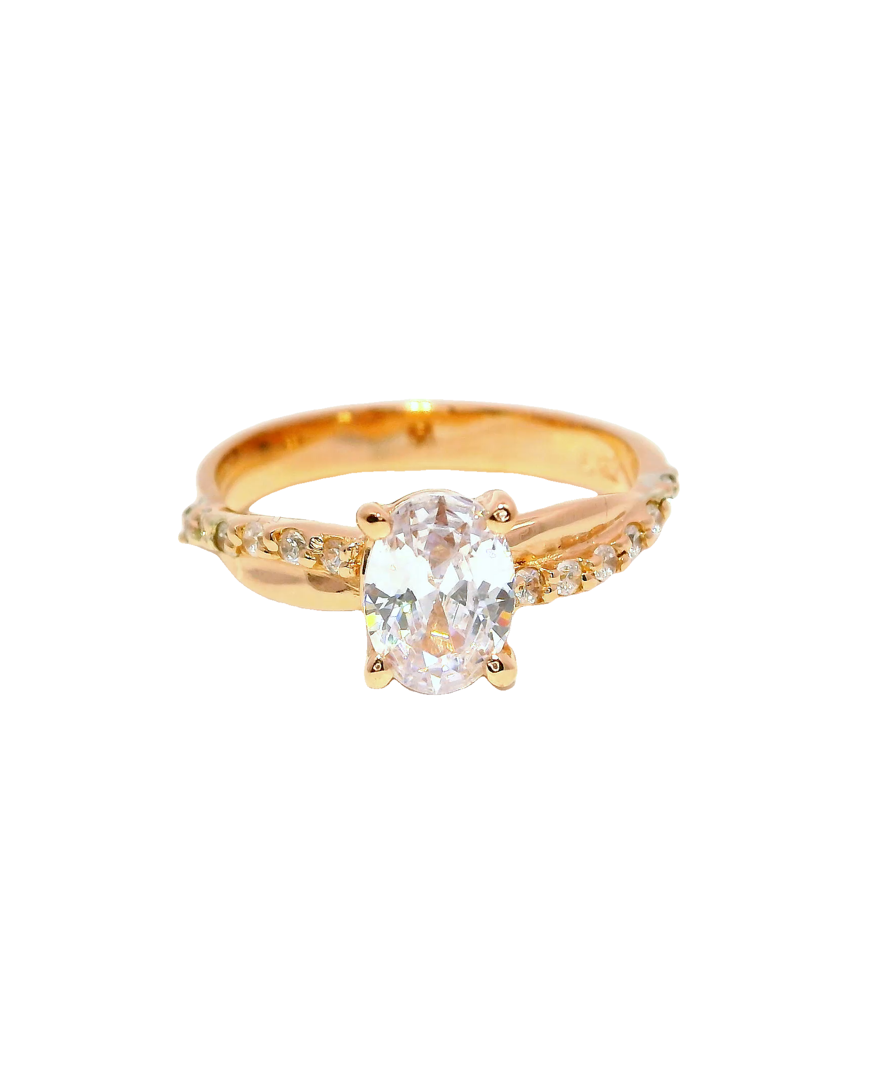Anillo de compromiso oro rosa 18k ley con diamante oval de 0.75 cts entrelazado