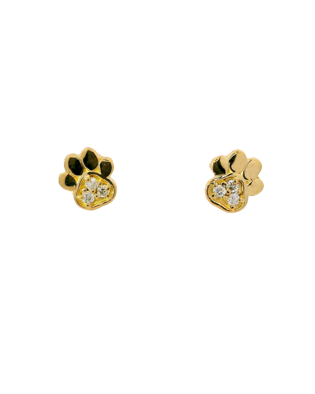 Aretes de oro amarillo 18k ley huella de mascota con diamantes