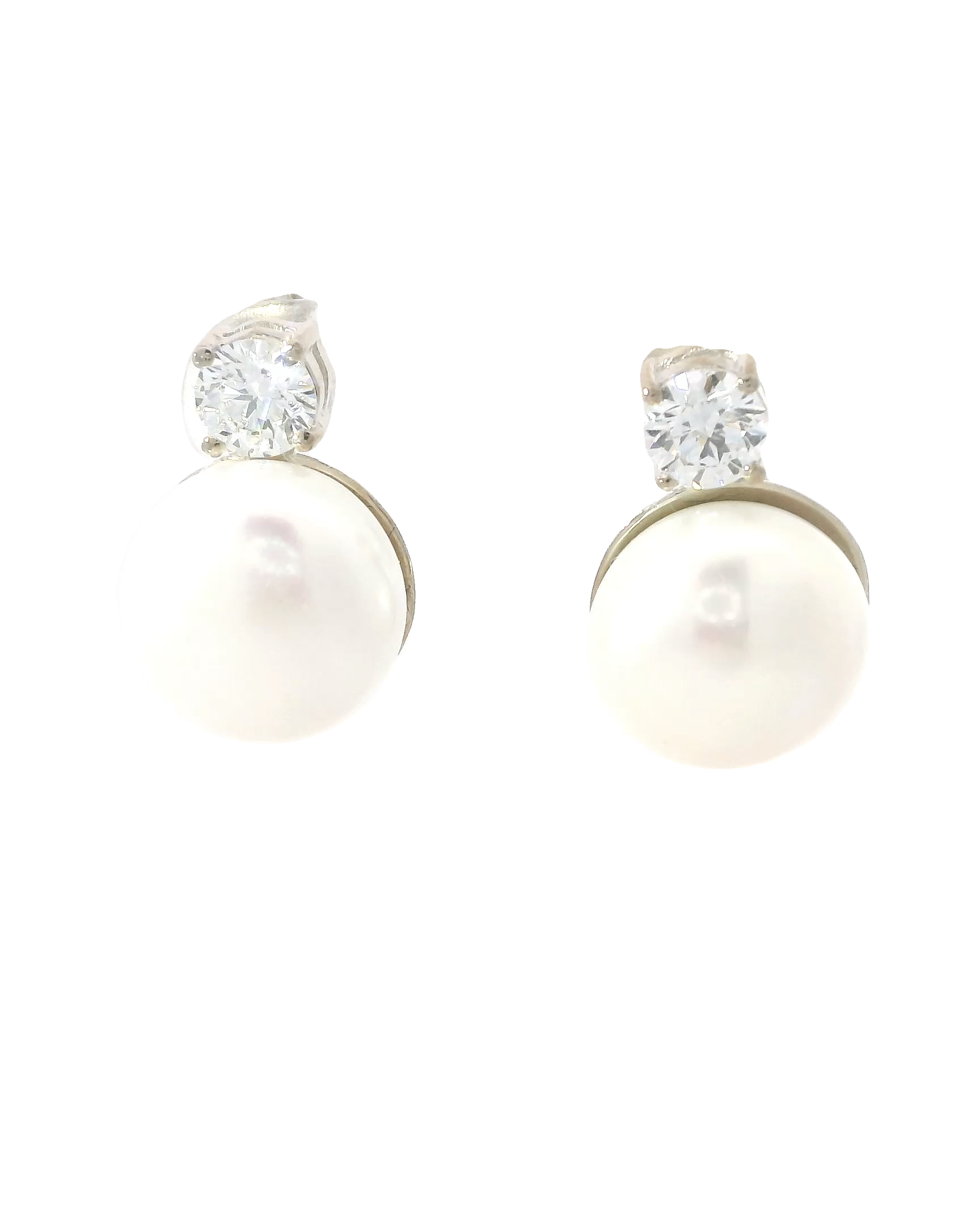 Aretes de oro blanco 18k ley con perlas elegantes con diamantes