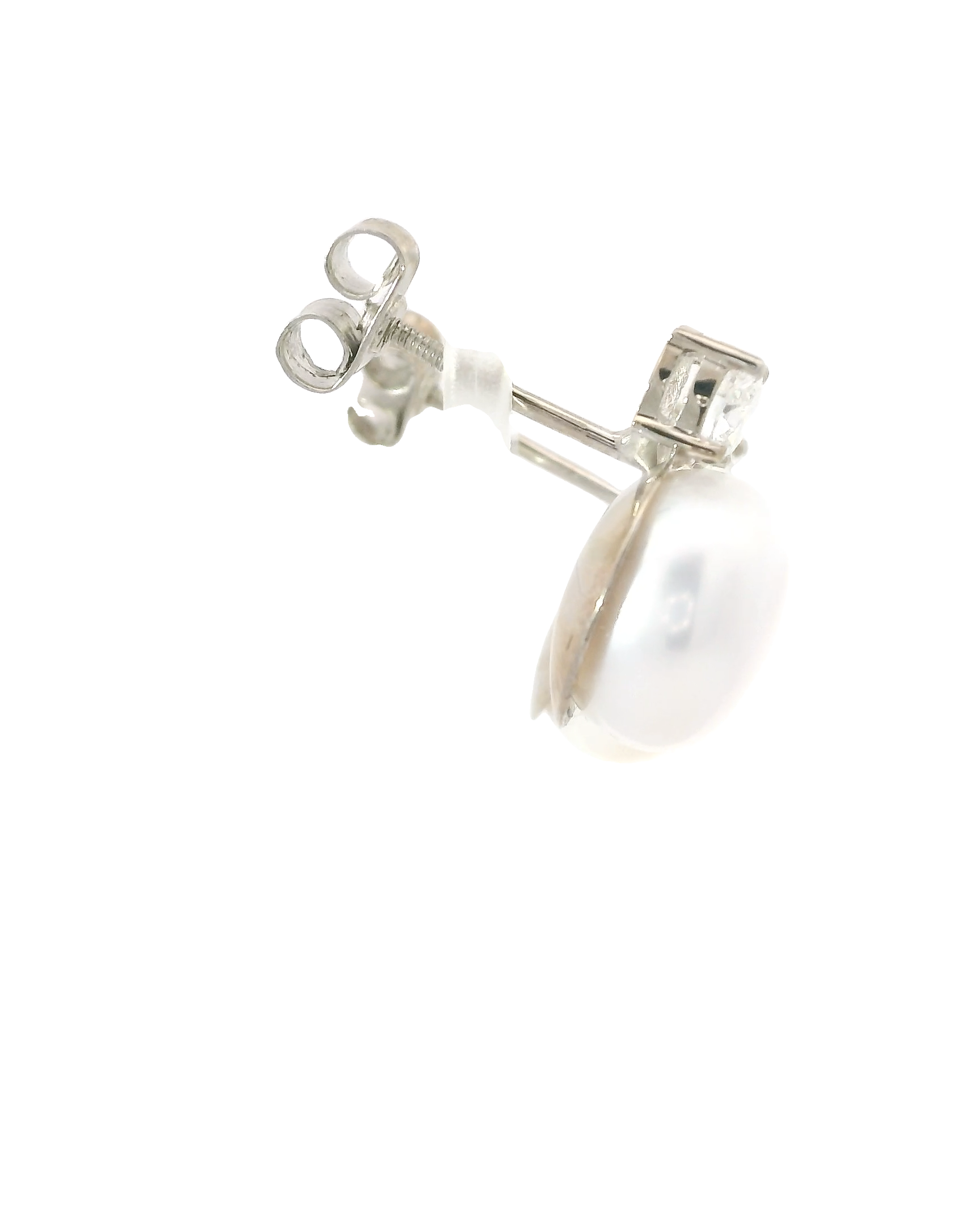 Aretes de oro blanco 18k ley con perlas elegantes con diamantes