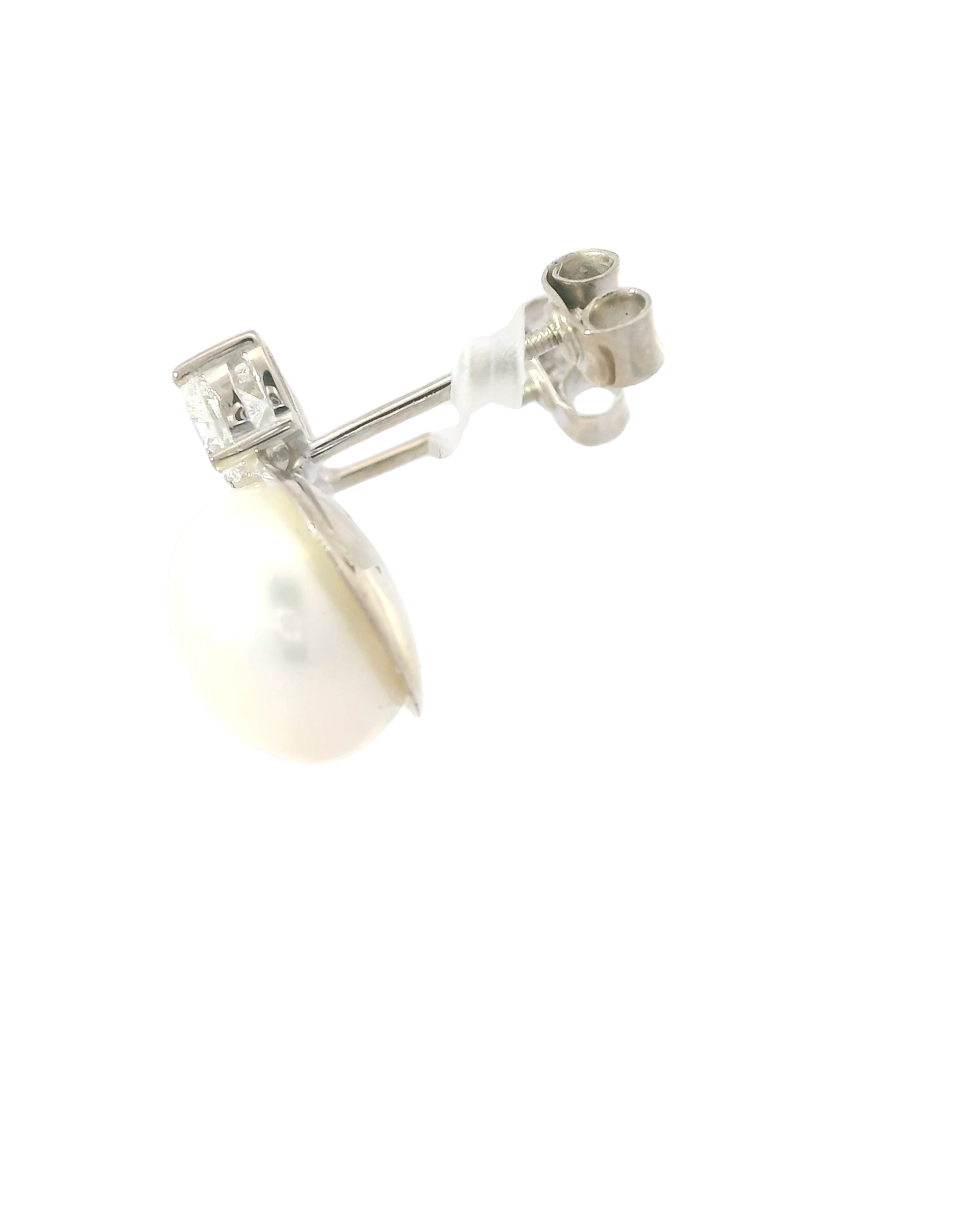 Aretes de oro blanco 18k ley con perlas elegantes con diamantes