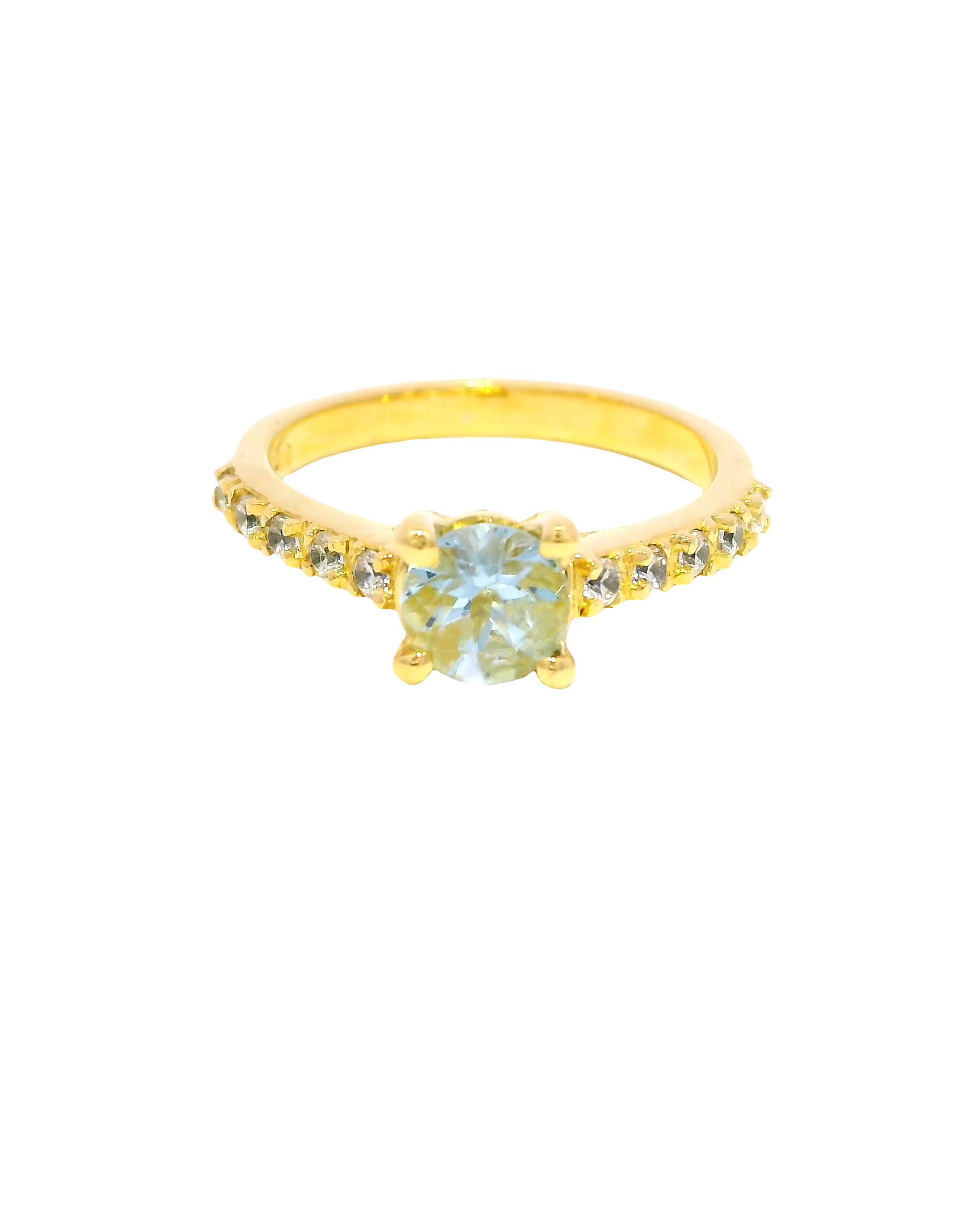 Anillo Solitario de Oro amarillo con Aguamarina 18K Ley