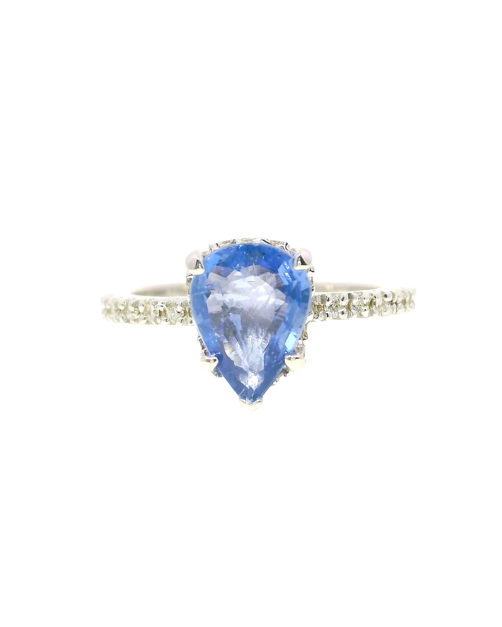 Anillo Solitario en Oro Blanco con Zafiro Azul de 1.5 cts.