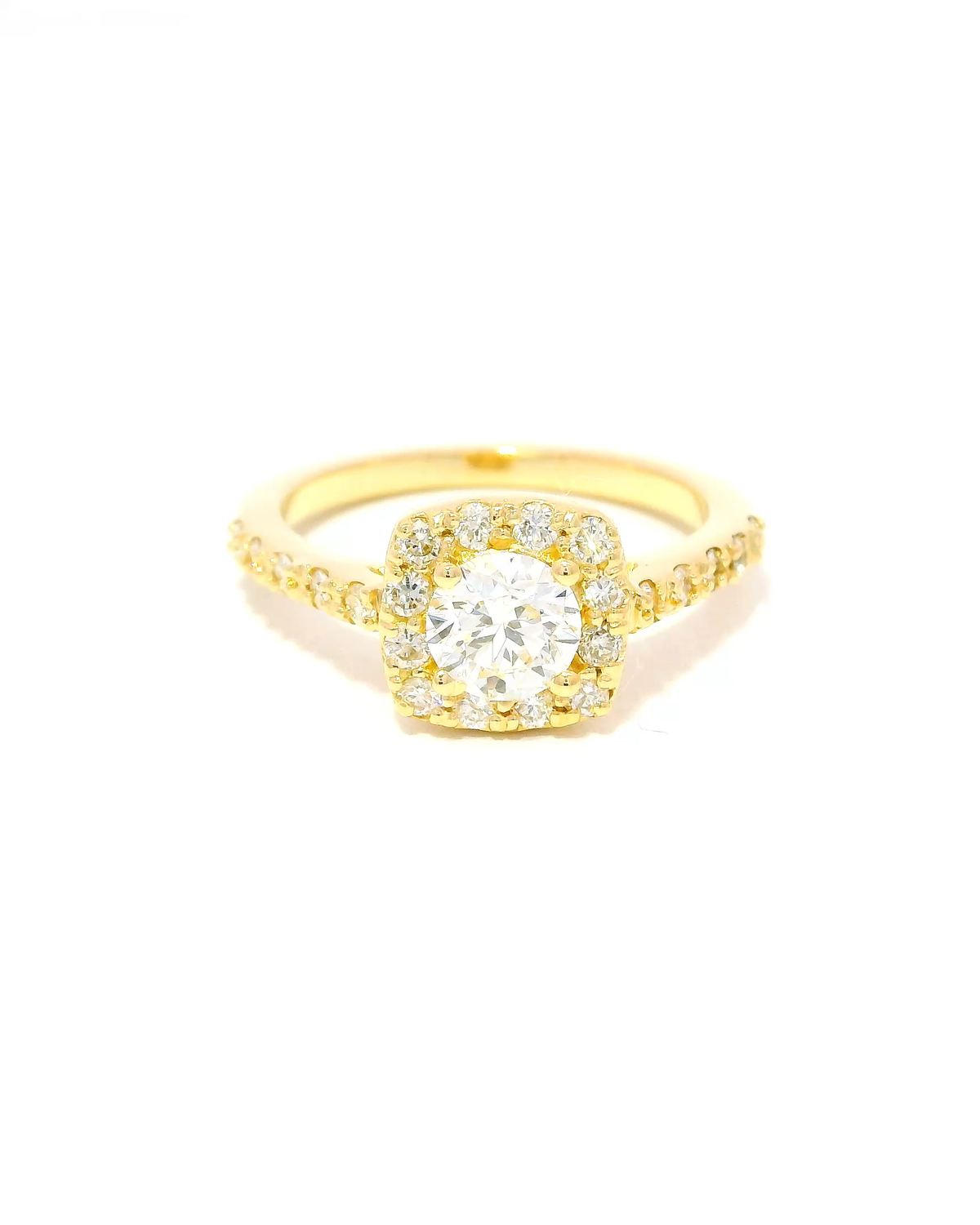 Anillo de compromiso de oro amarillo 18k Ley con halo