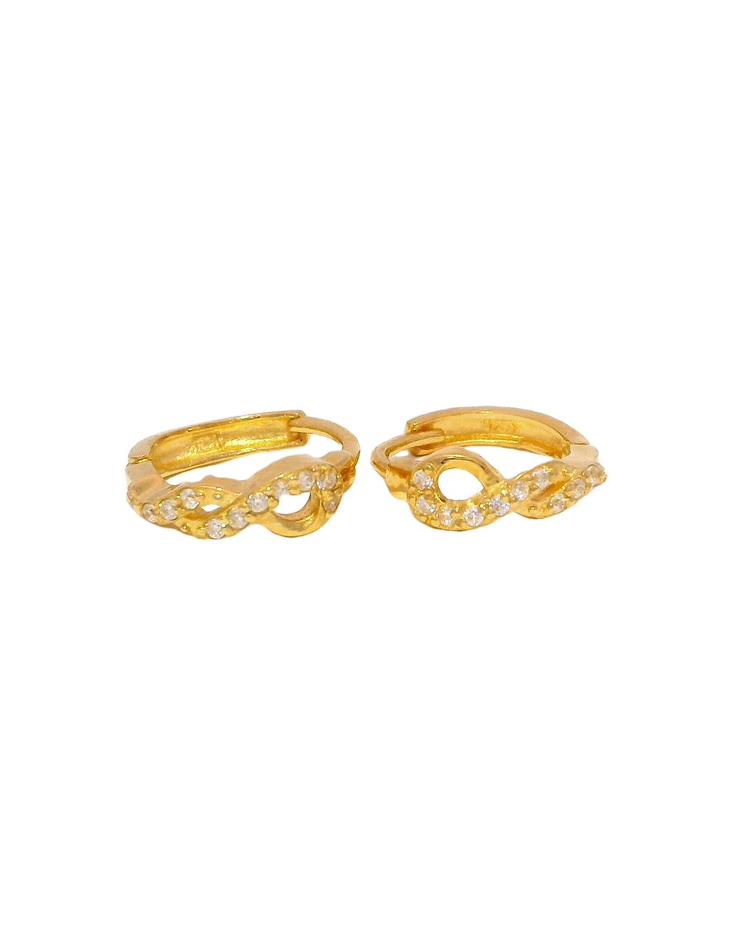 Argollas infinito de oro amarillo 18k ley tipo Huggies 1,25 mm