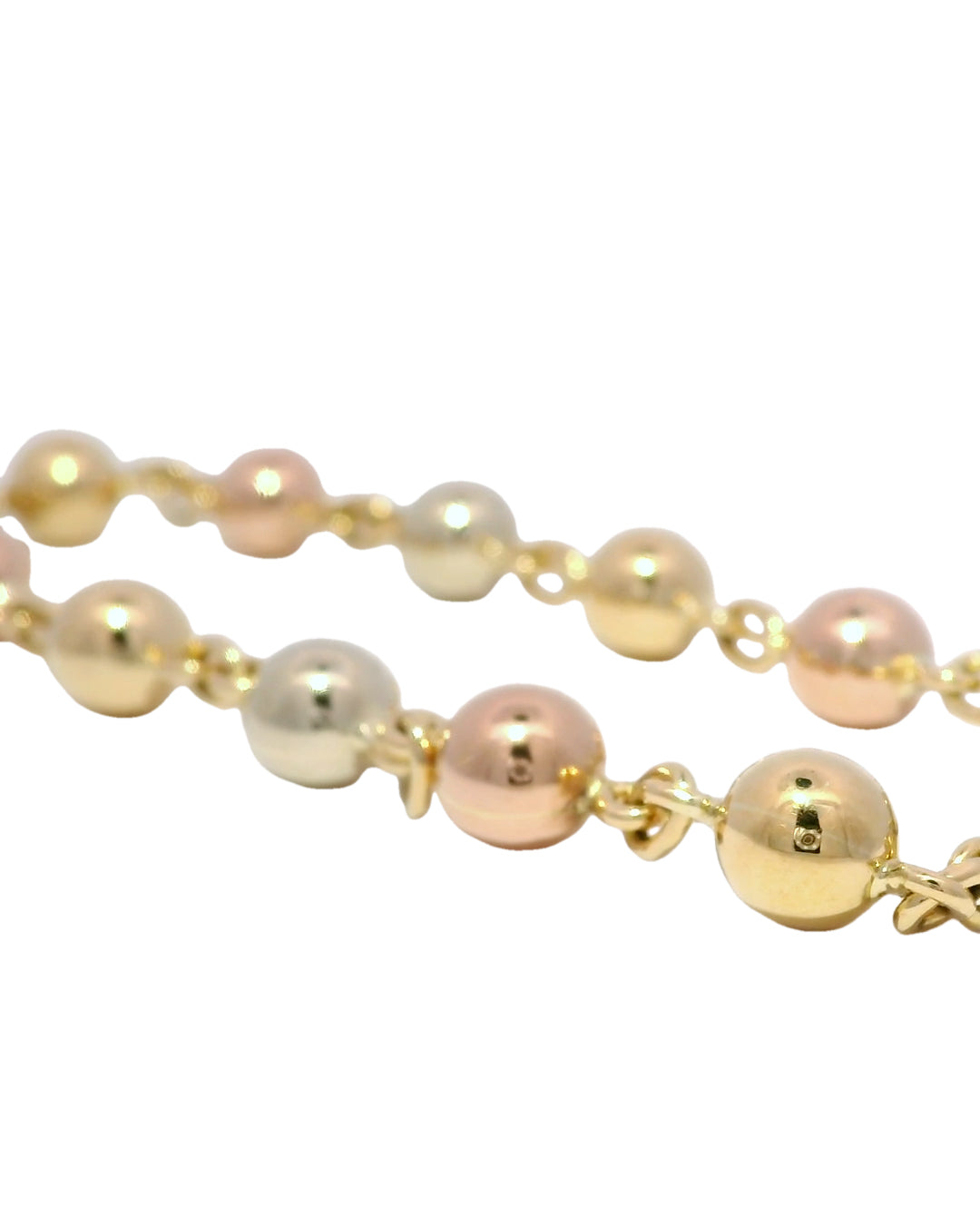 Pulsera de esferas brillantes en tres oros 18k ley 6,5 mm