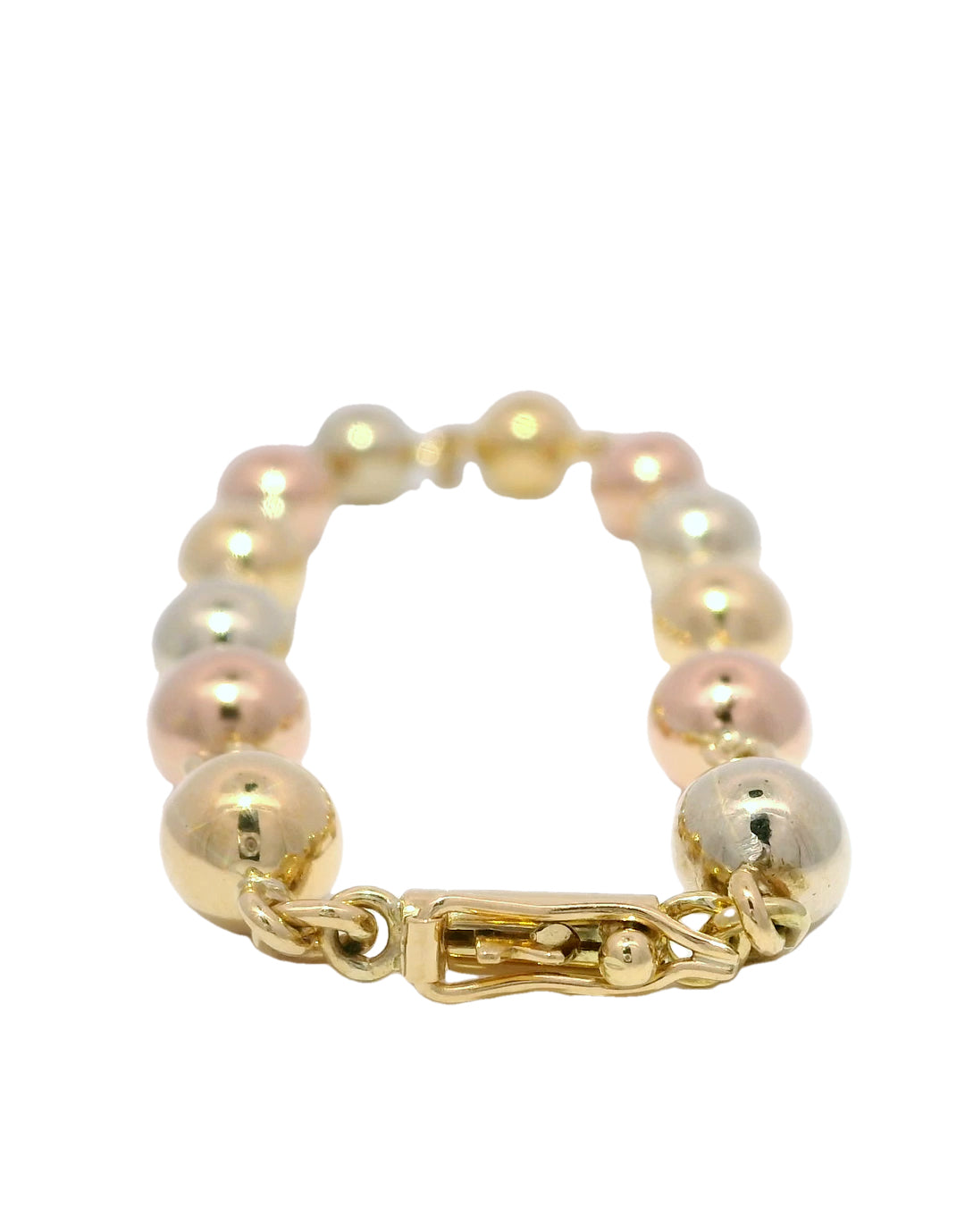 Pulsera de esferas brillantes en tres oros 18k ley 6,5 mm