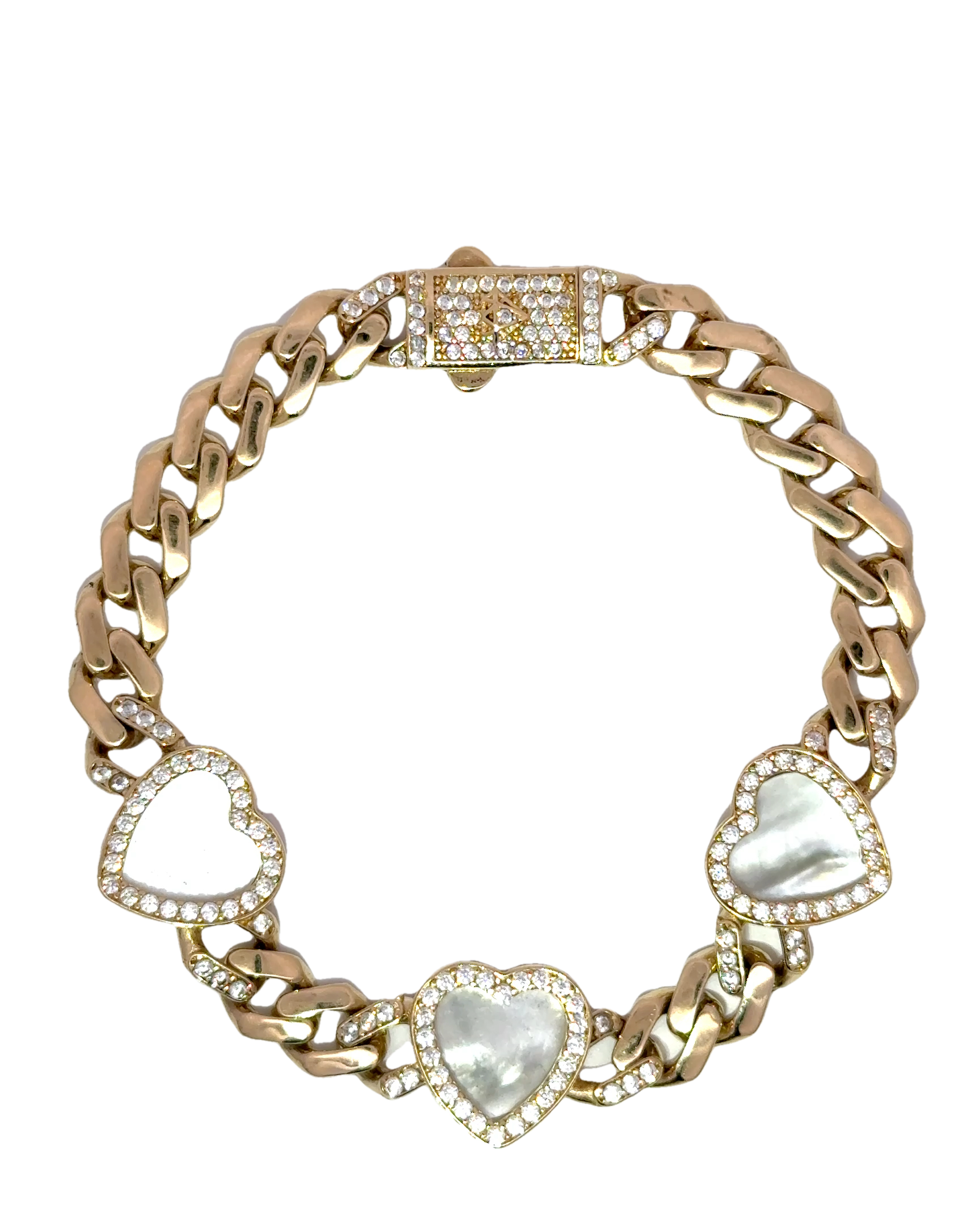 Pulsera de corazones en oro amarillo 18k ley con nacar