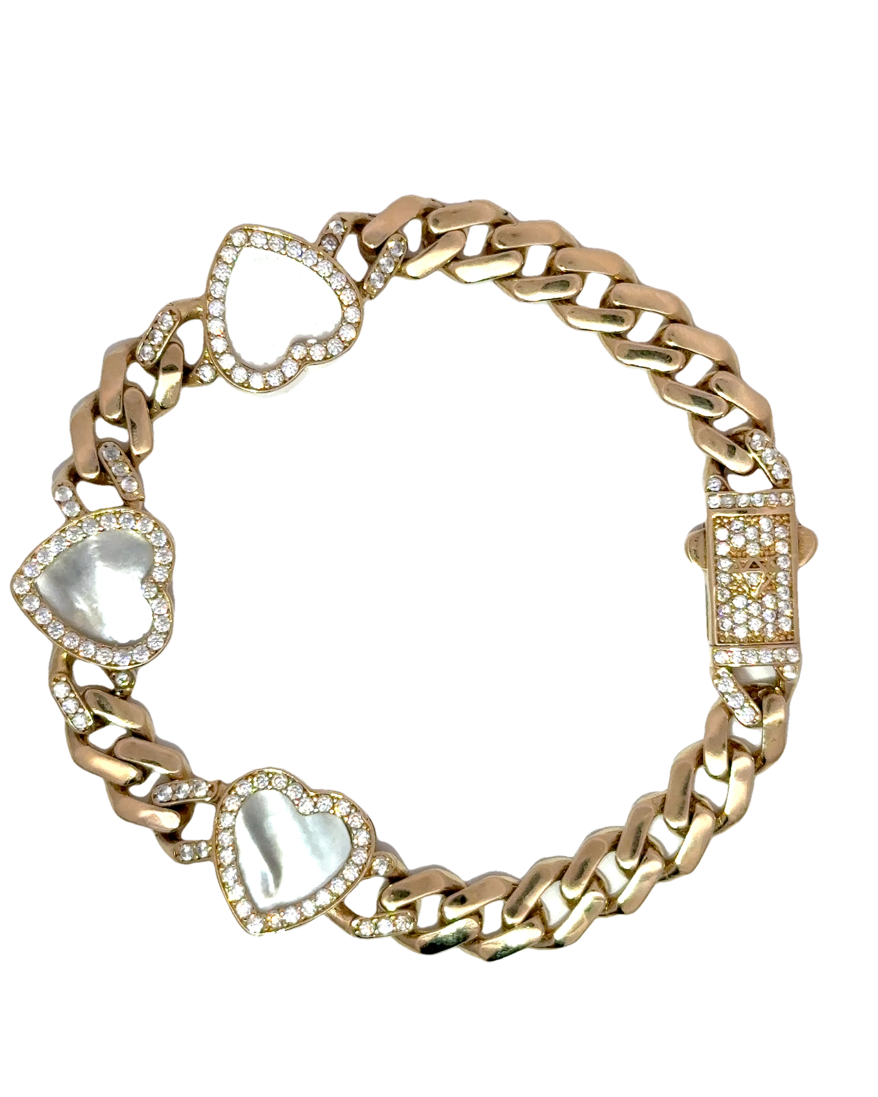 Pulsera de corazones en oro amarillo 18k ley con nacar