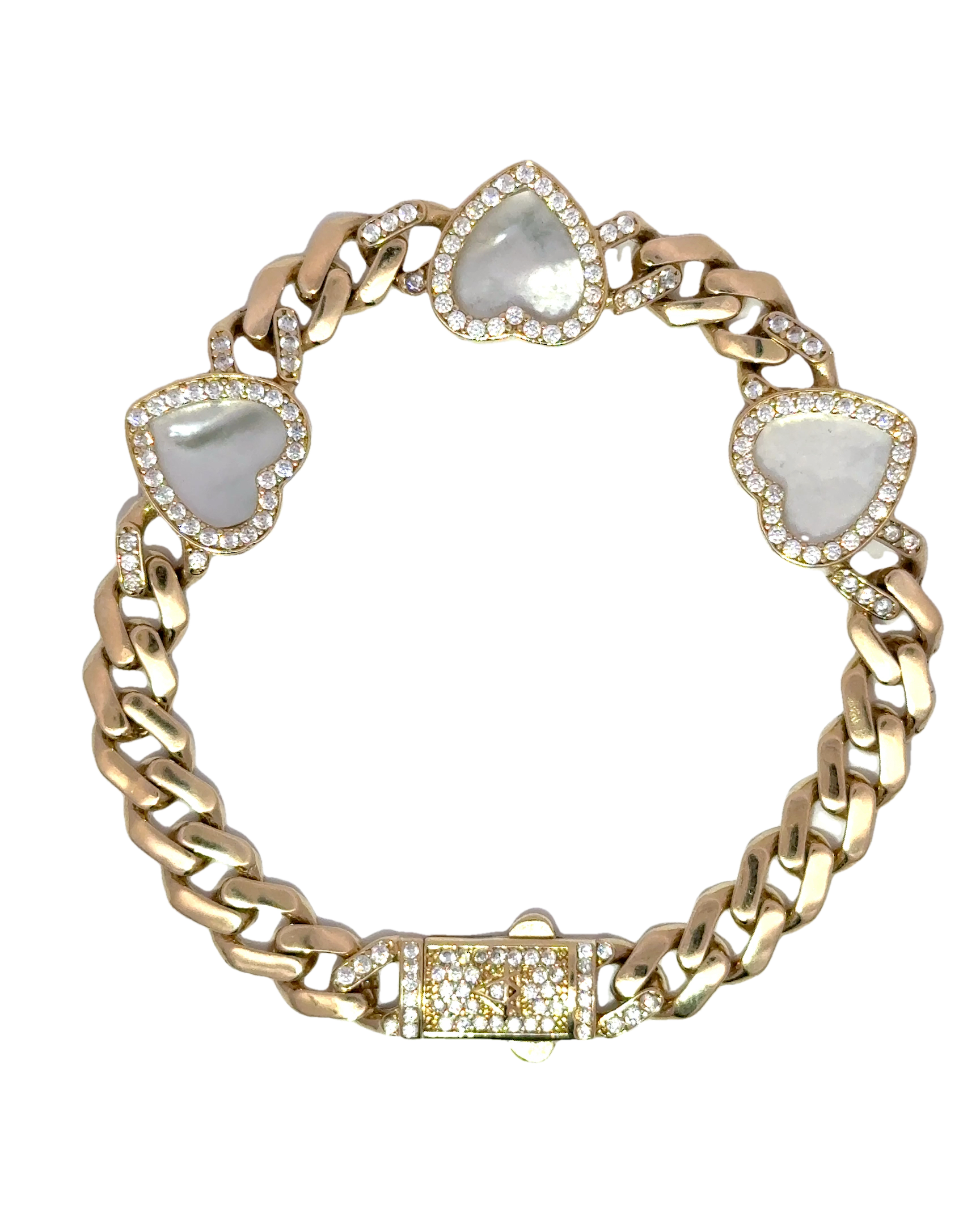 Pulsera de corazones en oro amarillo 18k ley con nacar